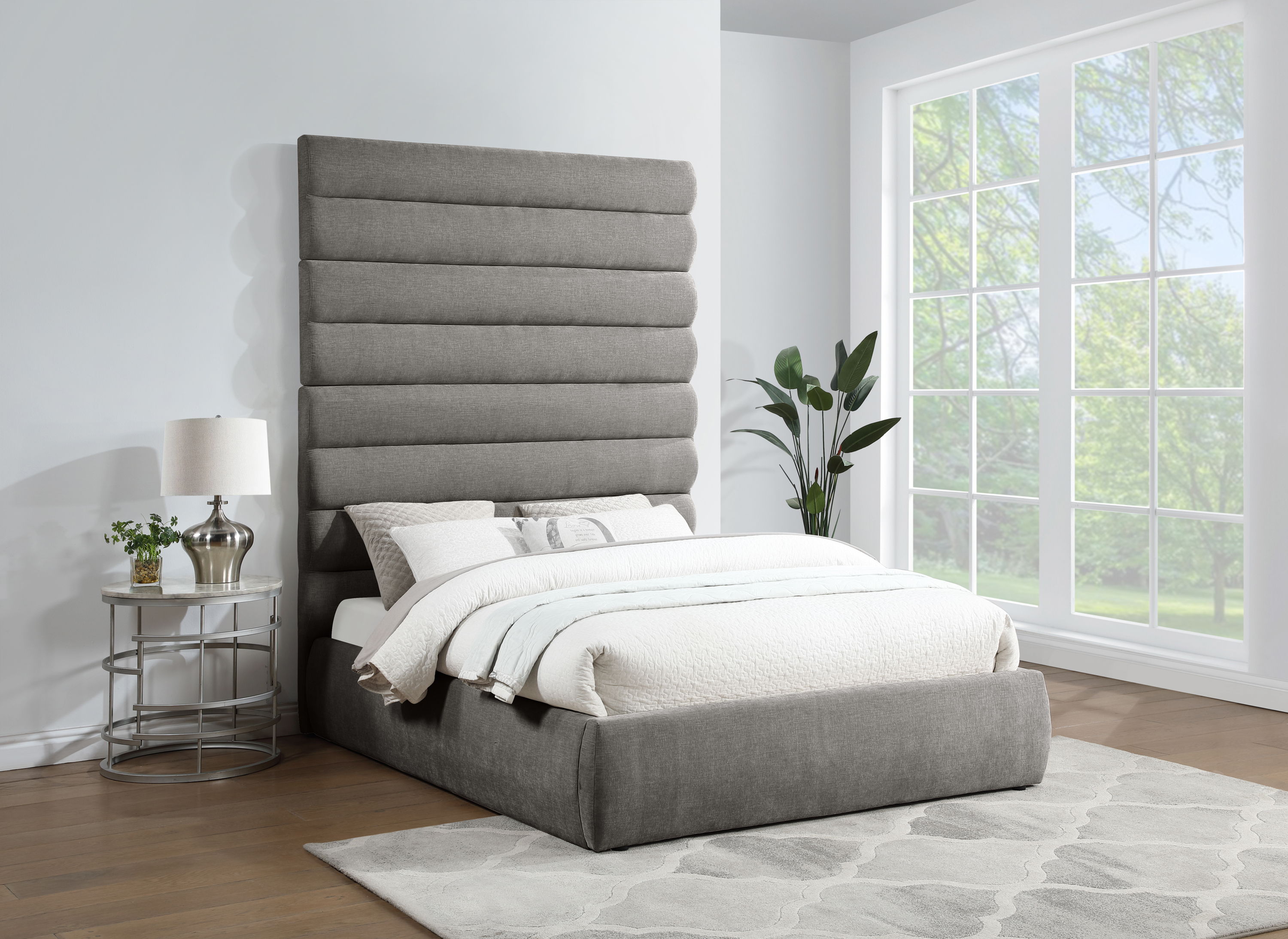 Adam - Chenille Fabric Queen Bed With 89" Headboard - Gray
