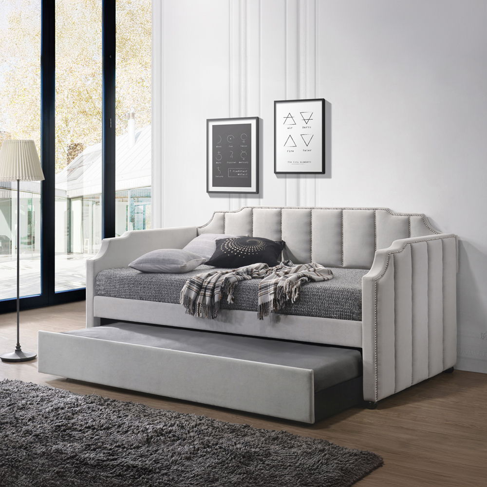 Peridot - Twin Daybed With Trundle - Dove Gray Velvet, light gray