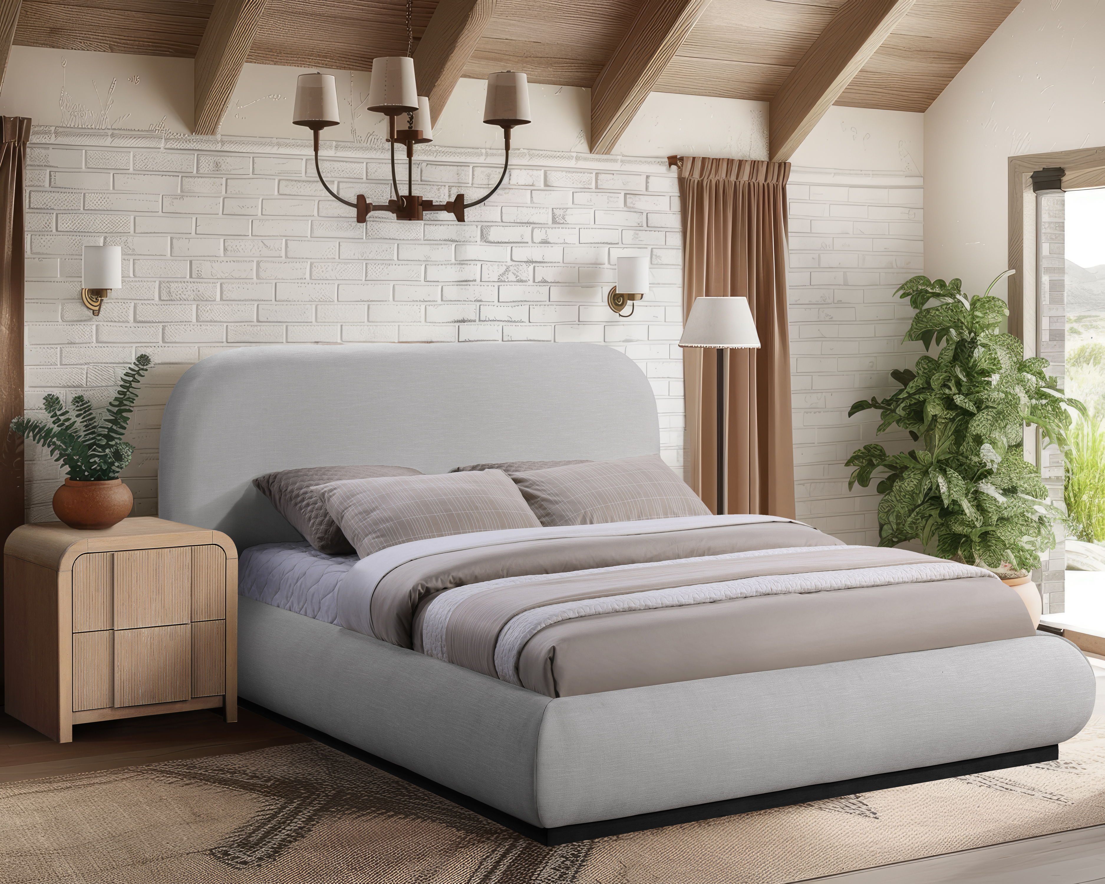 Vaughn - Chenille King Bed With Black Base - Gray