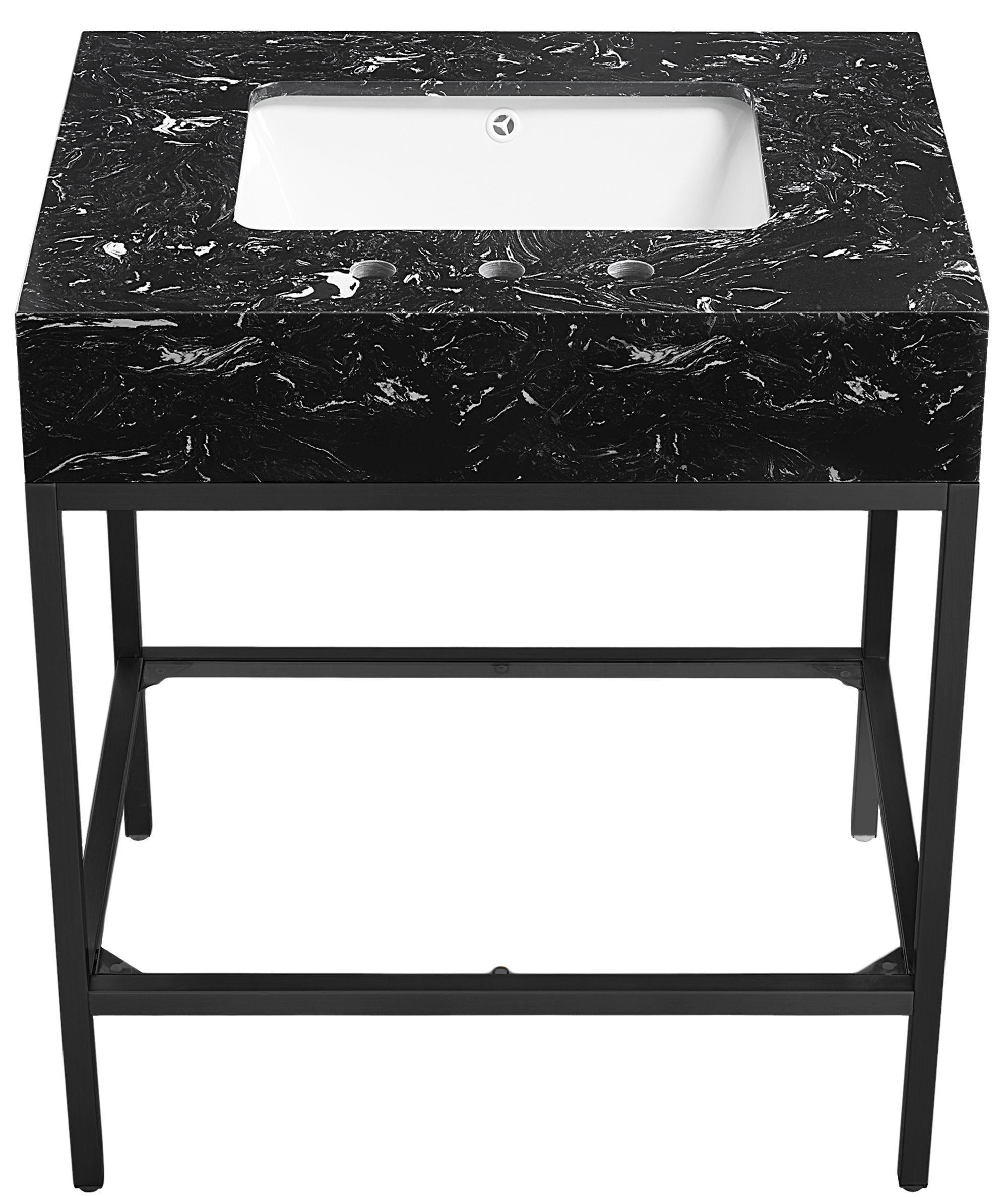 Marmo - 30" Engineered Marble Bathroom Vanity With Black Base - Black