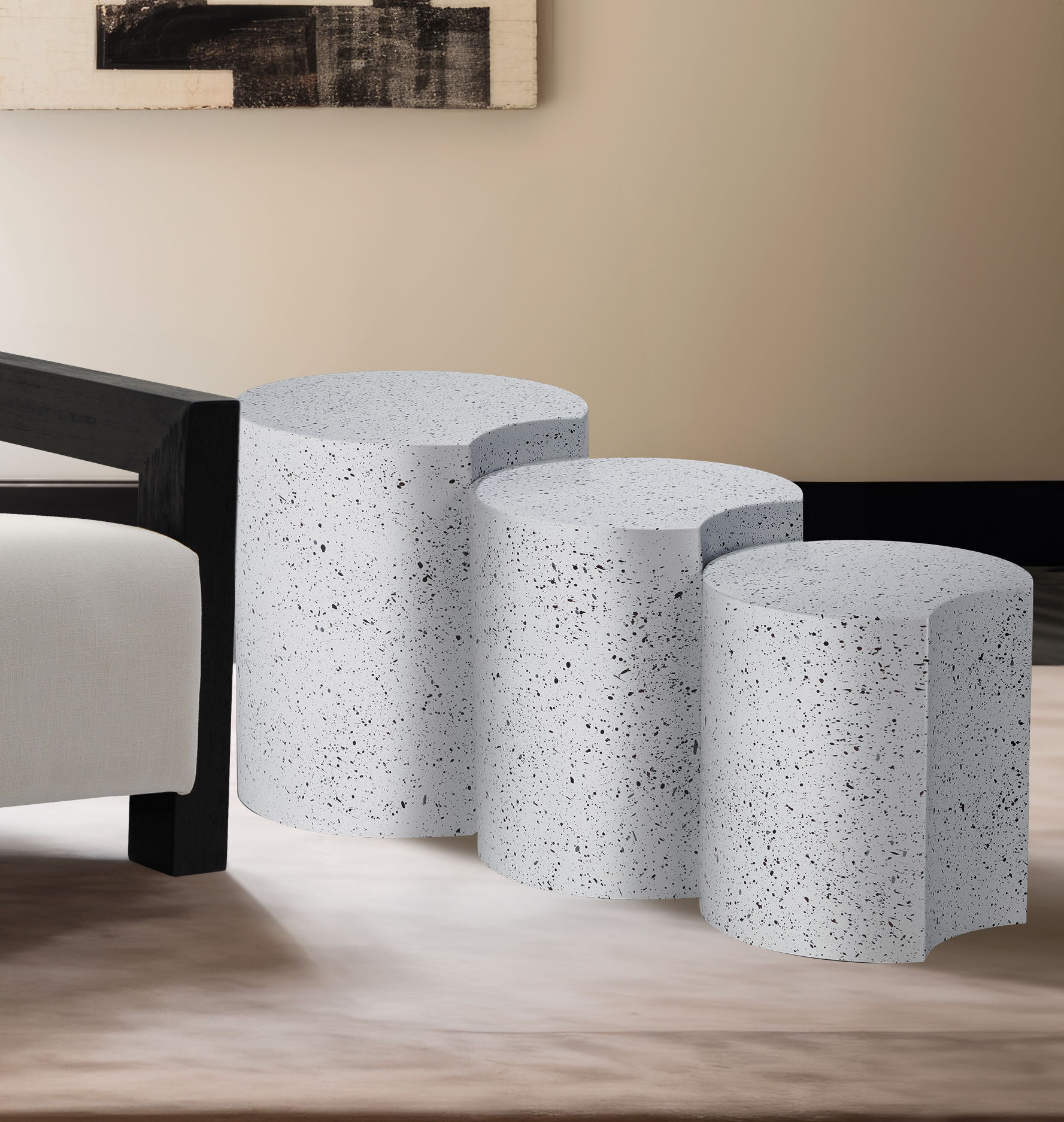 Dimple - 3 Piece Modular End Table - White Terazzo