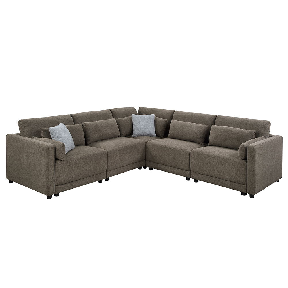 Rylie - Modular Armless Chair With Pillow - Brown Linen, dark brown, view 4