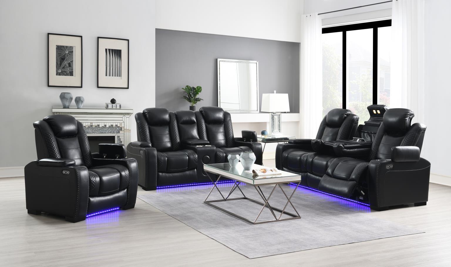 U92 - 2 Piece Living Room Set (Power Reclining Sofa & Power Reclining Loveseat) - Black