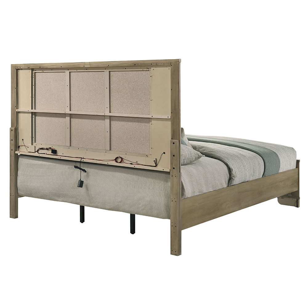 Lakkari - Queen Bed With LED - Antique Oak, light brown, view 6