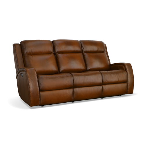 Mustang - Power Sofa With Power Headrest - Rust, light brown