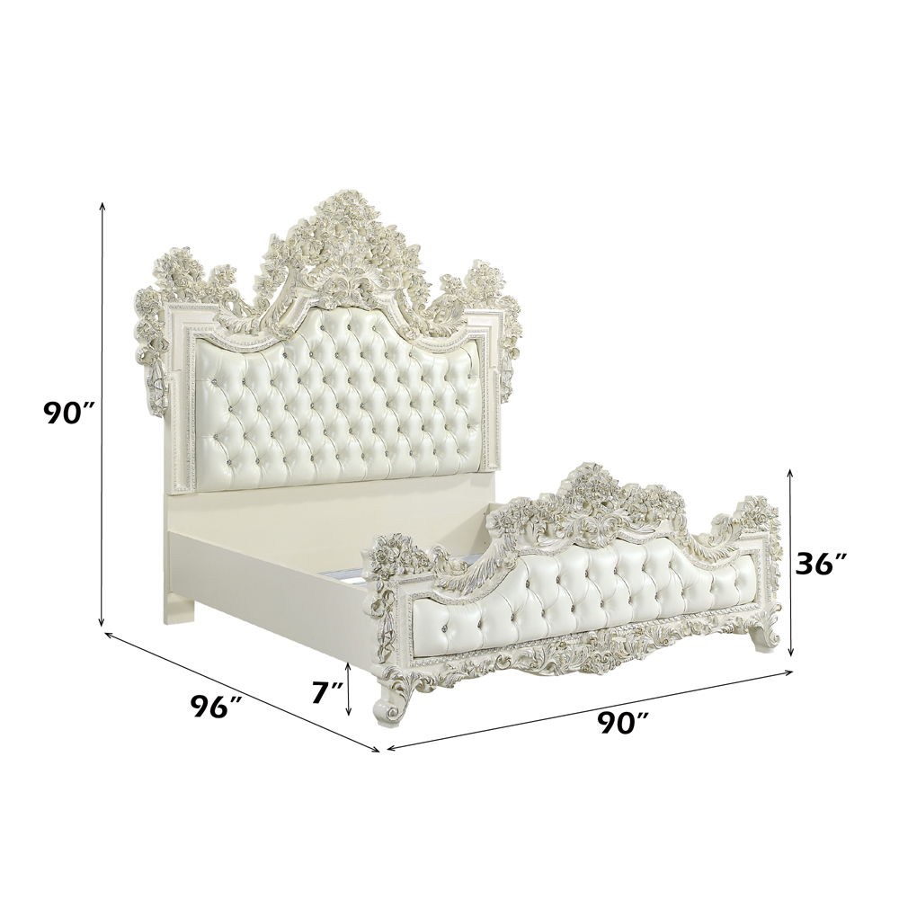 Adara - Eastern King Bed - Pearl White Synthetic Leather & Antique White, white, view 6