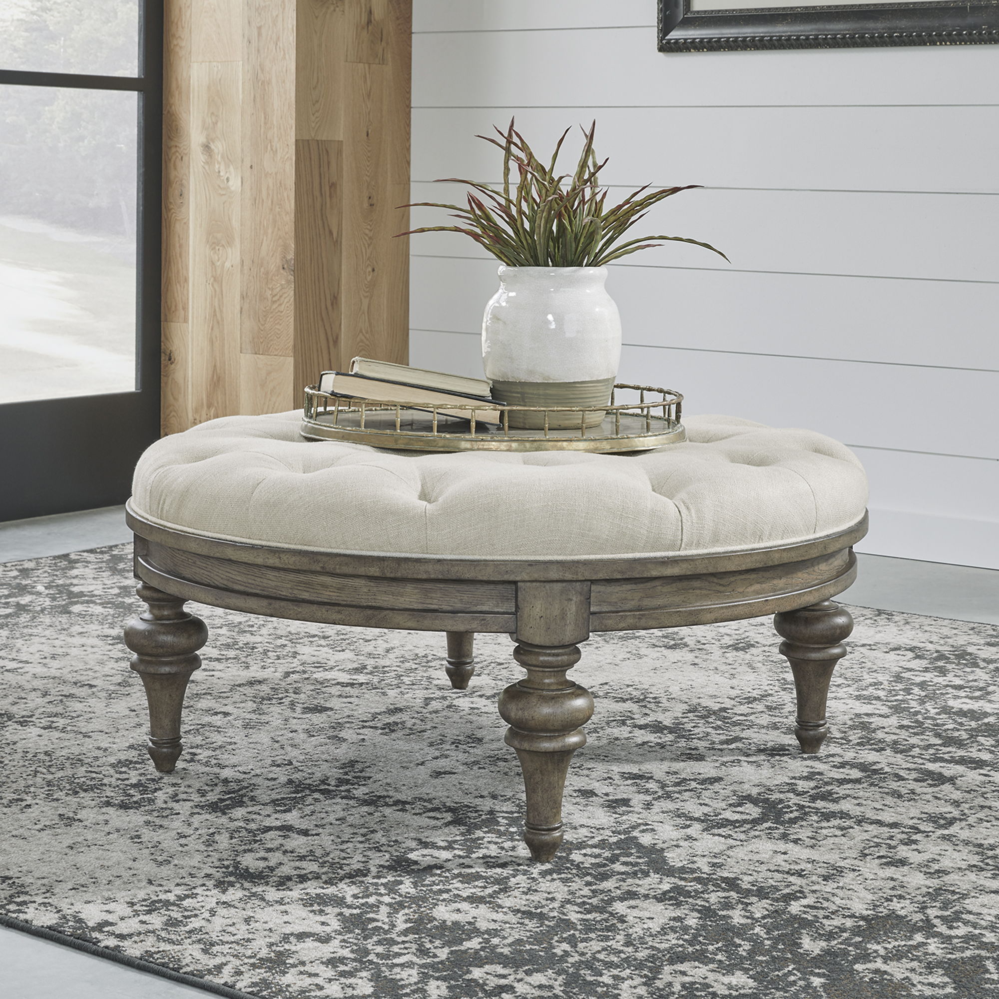 Liberty Furniture Americana Farmhouse - Round Cocktail Ottoman - Light Brown