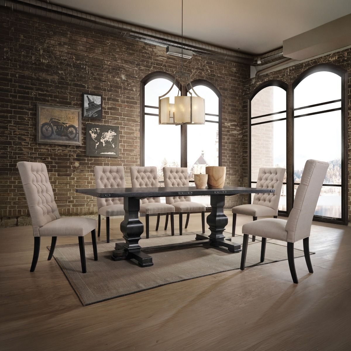 Morland - Side Chair (Set of 2) - Tan Linen & Vintage Black, beige, view 7