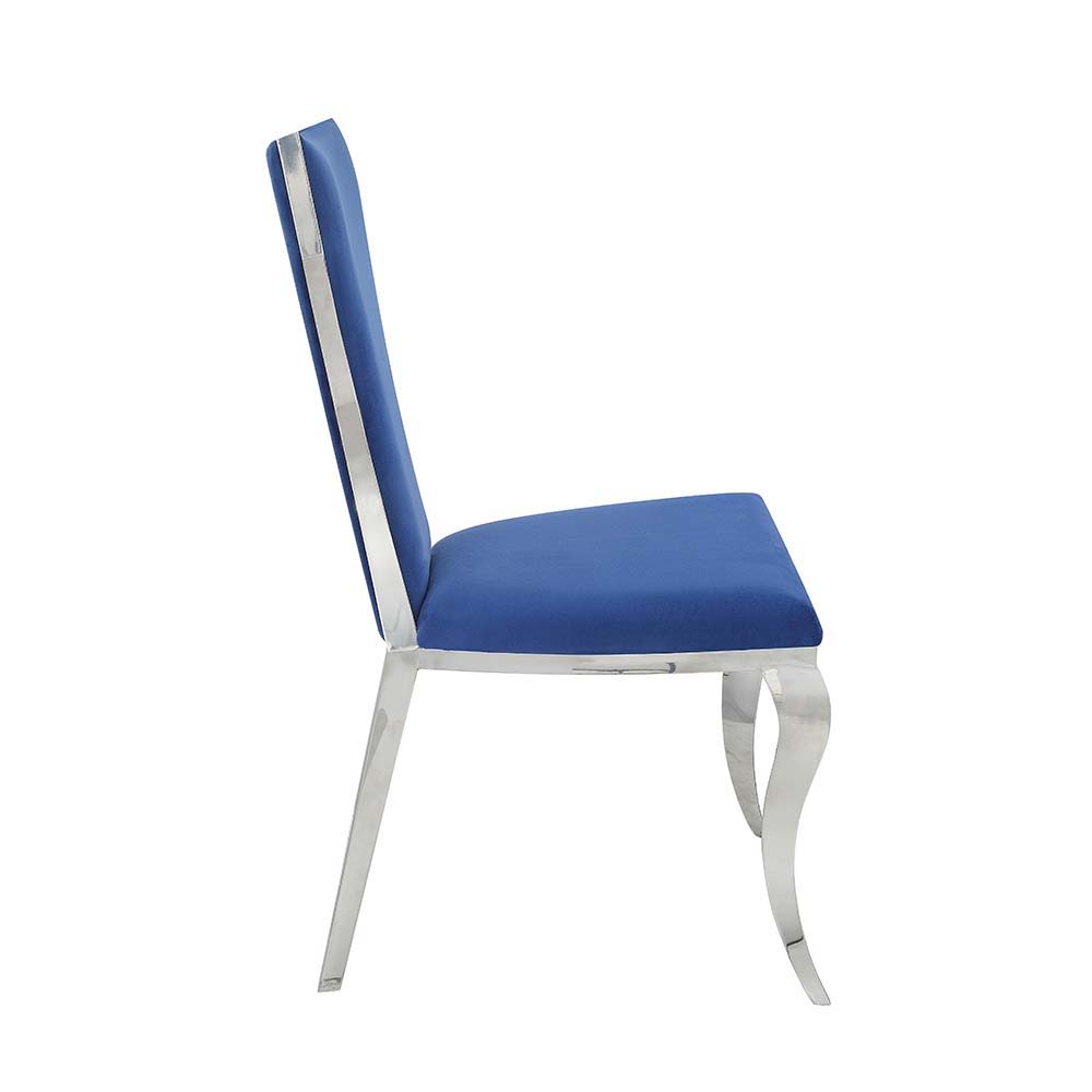 Azriel - Side Chair (Set of 2) - Blue Velvet & Mirroed Silver, blue, view 5