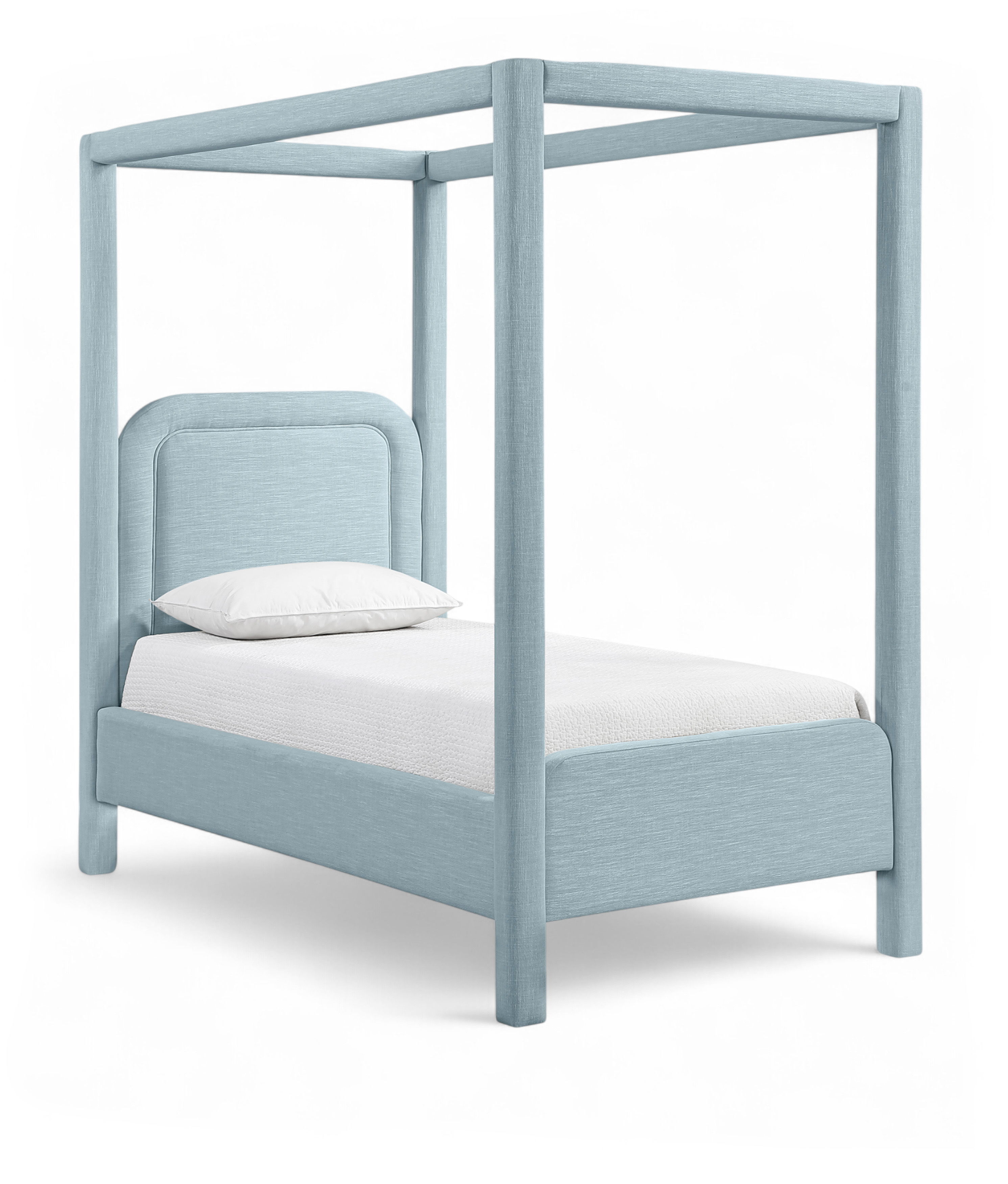 Salina - Linen Textured Fabric Upholstered Twin Bed - Light Blue
