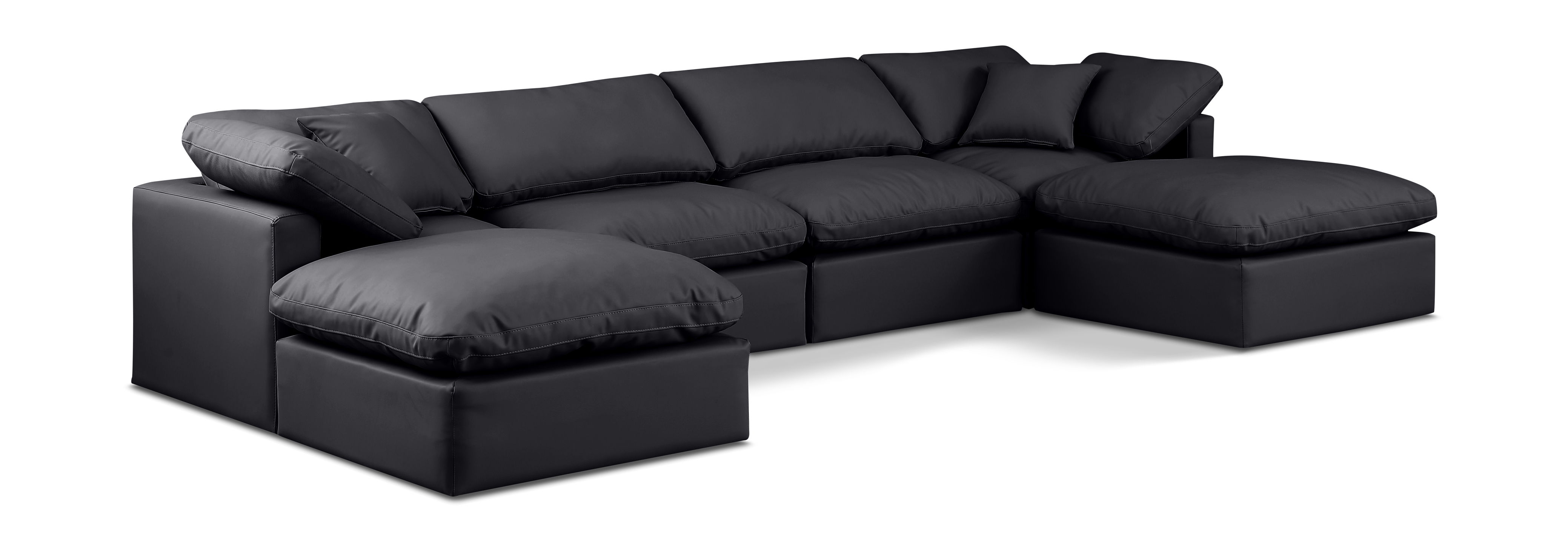 Indulge - Faux Leather 6 Piece Modular Double Chaise Sectional - Black