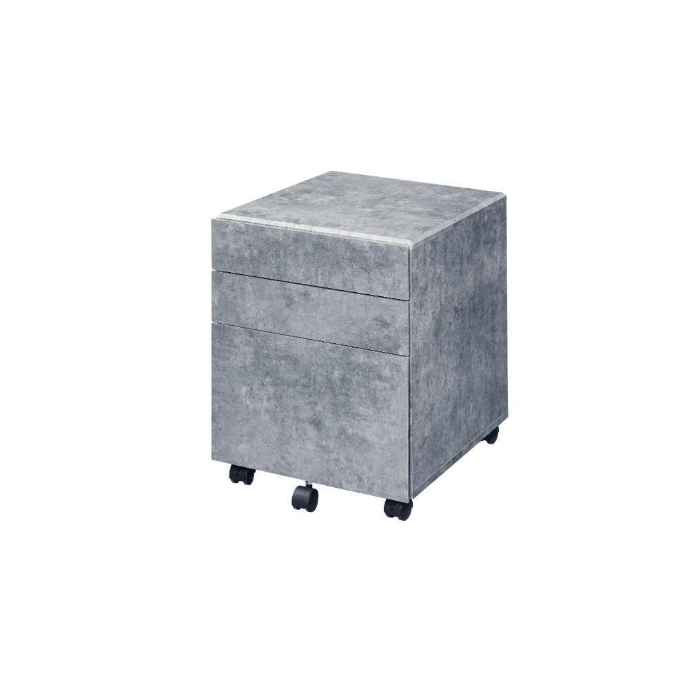 Jurgen - File Cabinet - Faux Concrete & Silver, gray