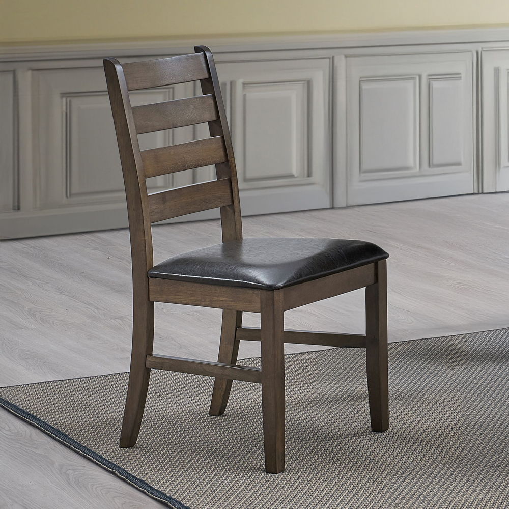 Damica - Side Chair (Set of 2) - Brown Synthetic Leather & Walnut, dark brown