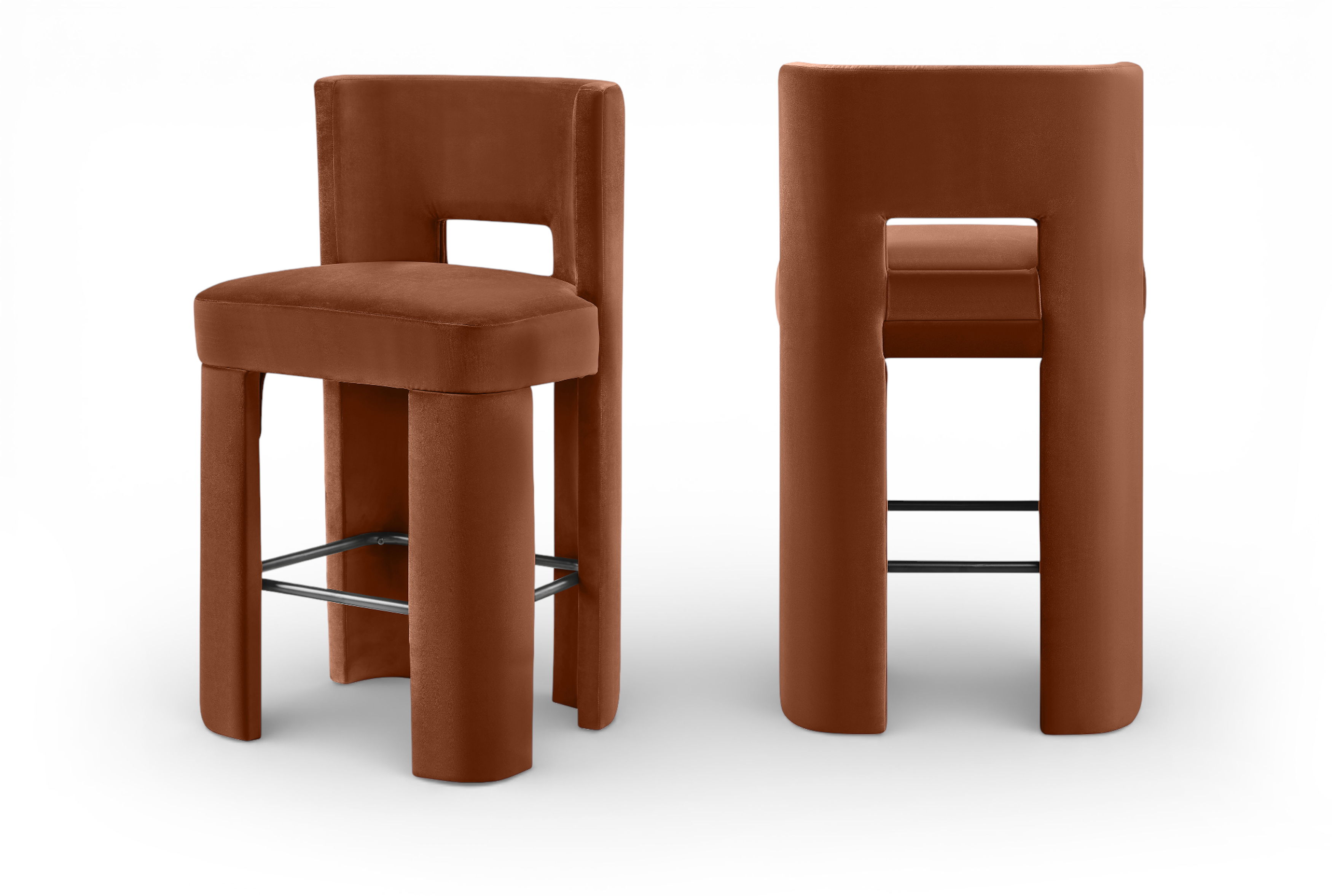 Zuno - Velvet Performance Fabric Upholstered Bar Stool (Set of 2) - Cognac