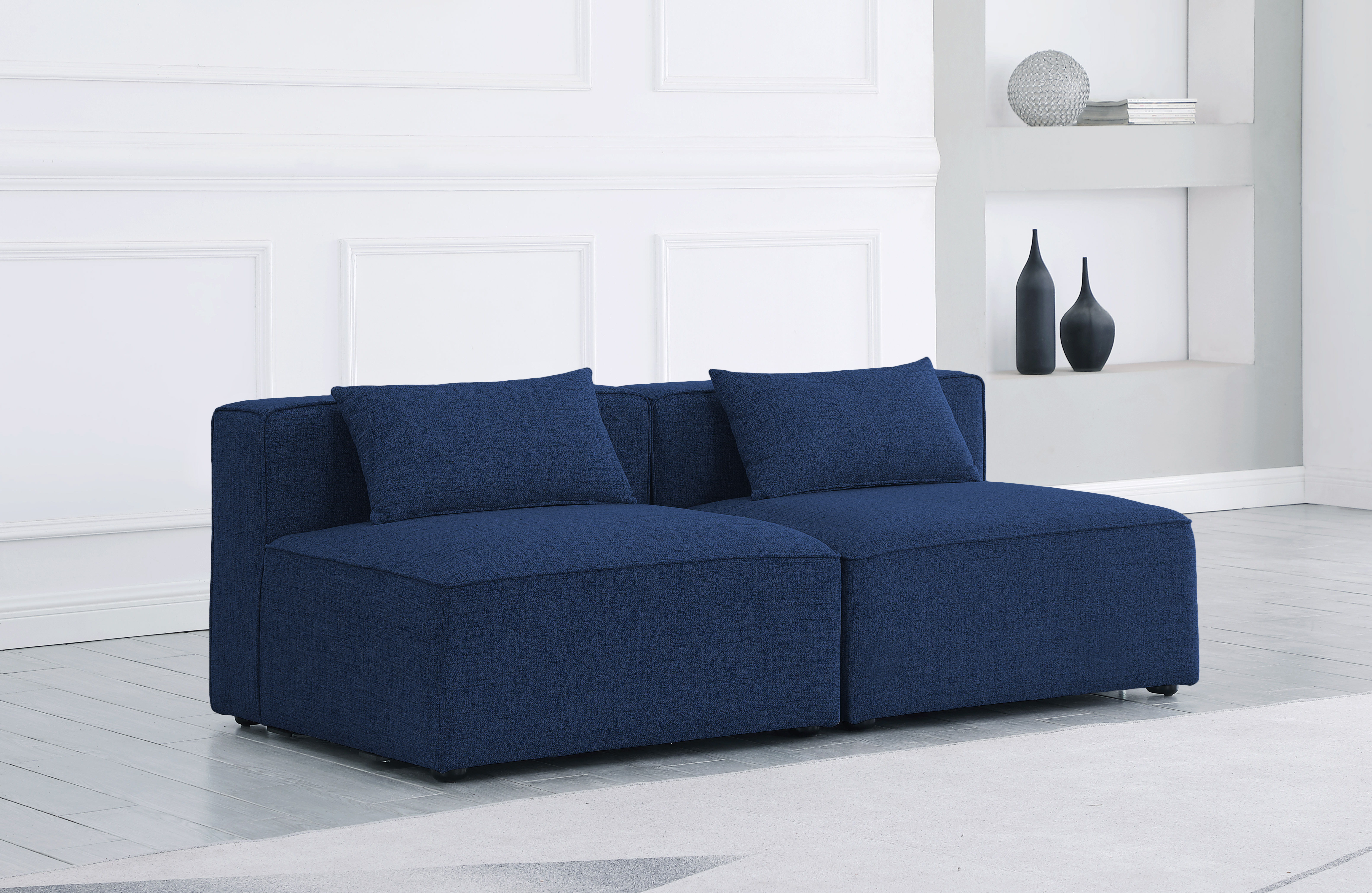 Cube - Linen Modular 2 Piece Armless Sofa - Navy