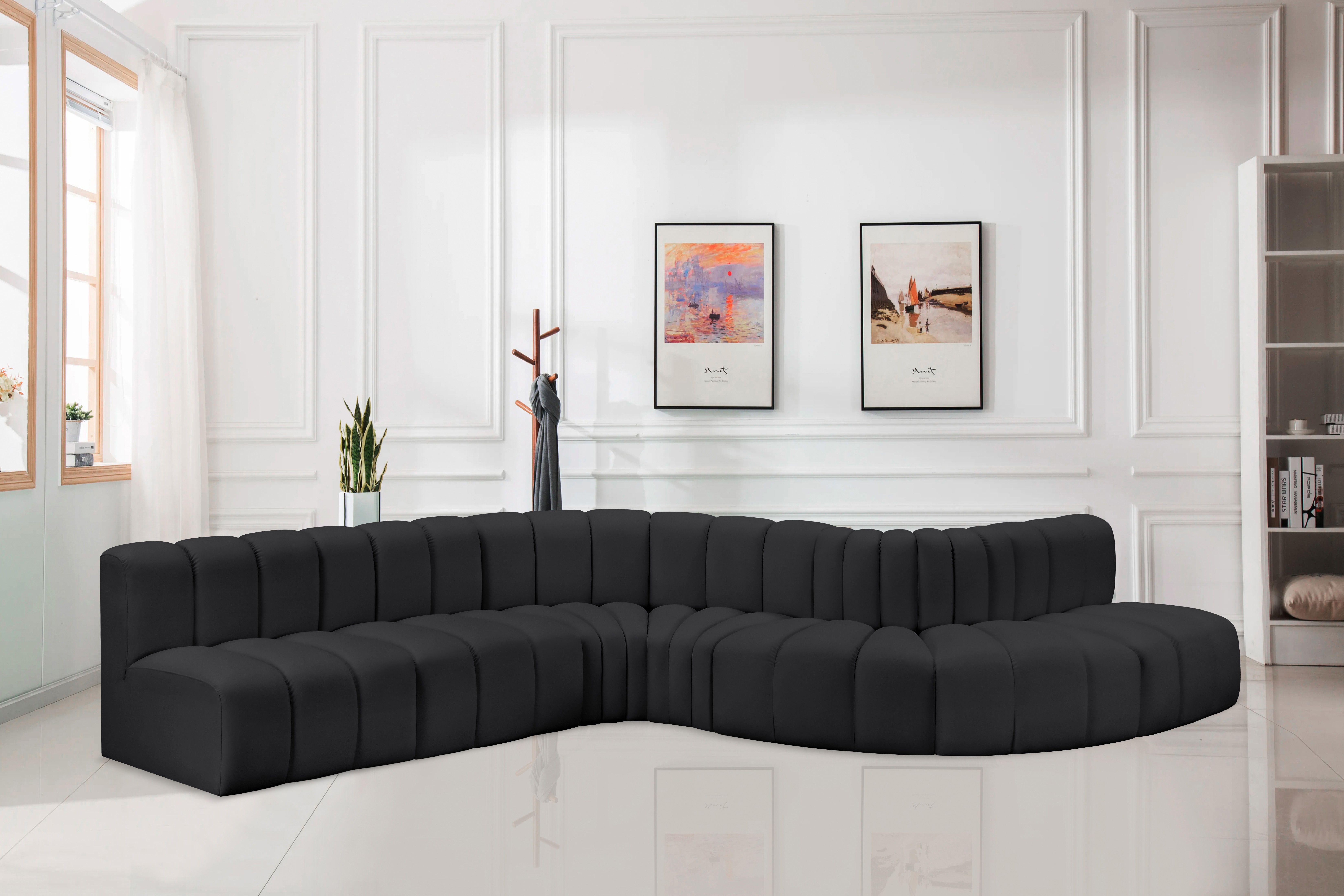 Arc - Faux Leather 7 Piece Modular Sofa - Black