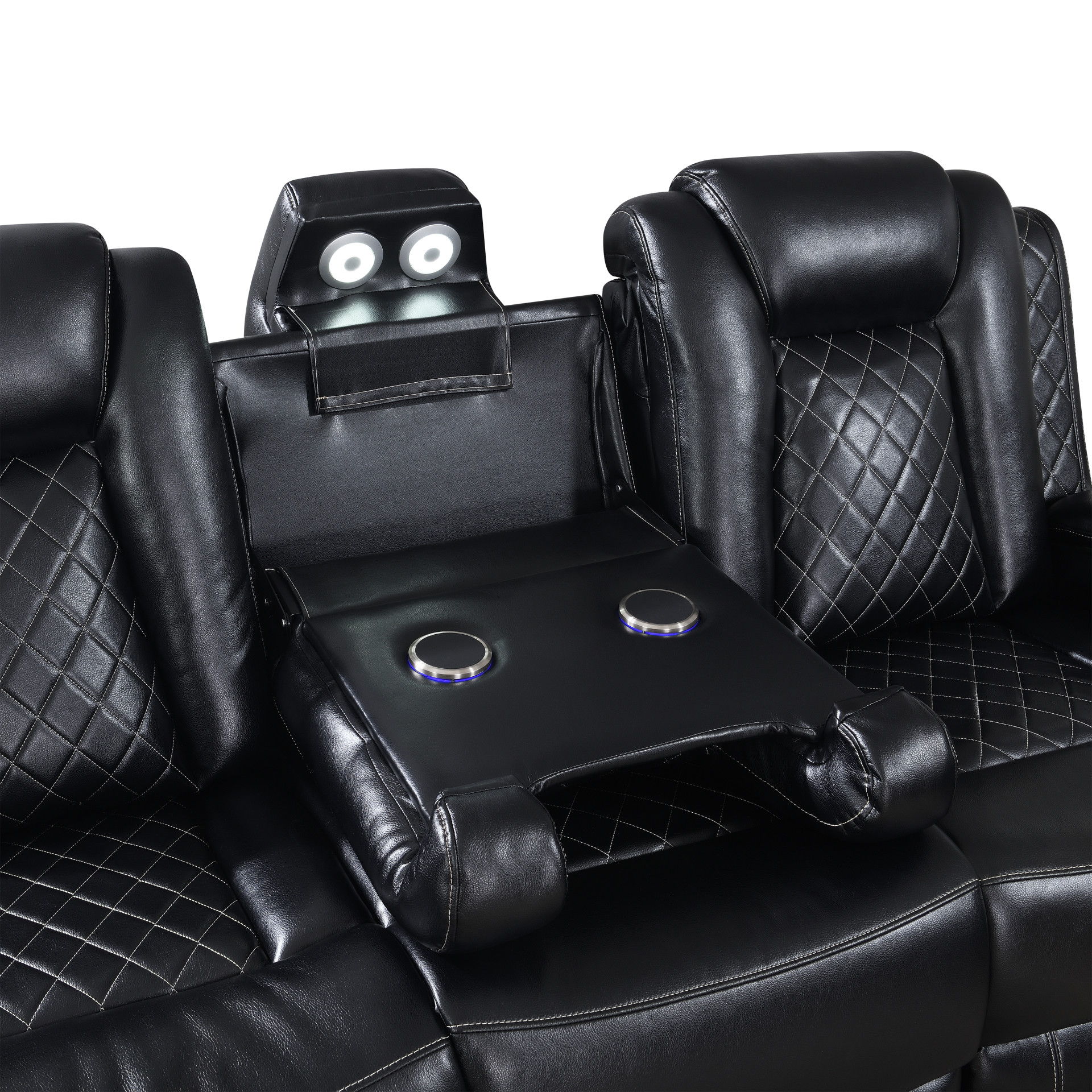 Orion II - Sofa With Dual Recliner - Black, black, view 6