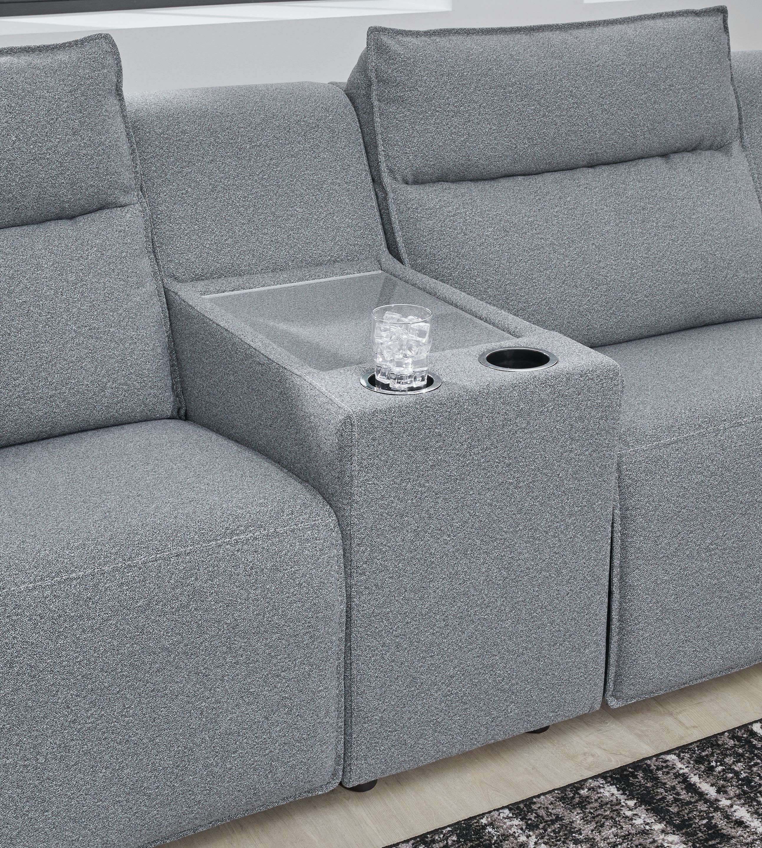 Ashley Furniture Modmax II - 7-Piece Power Reclining Sectional With LAF Press Back Power Chaise And Audio Console - Salt And Pepper - Image 3