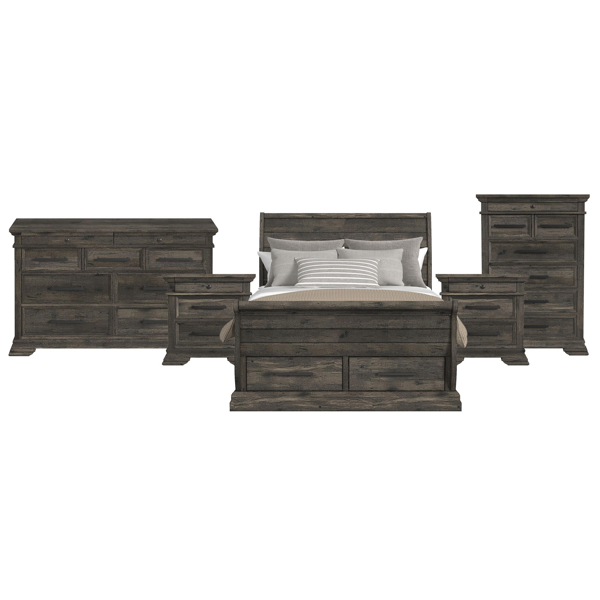 Queen · 5 Pc · Bedroom Set With 2 Nightstands, Dresser & Chest