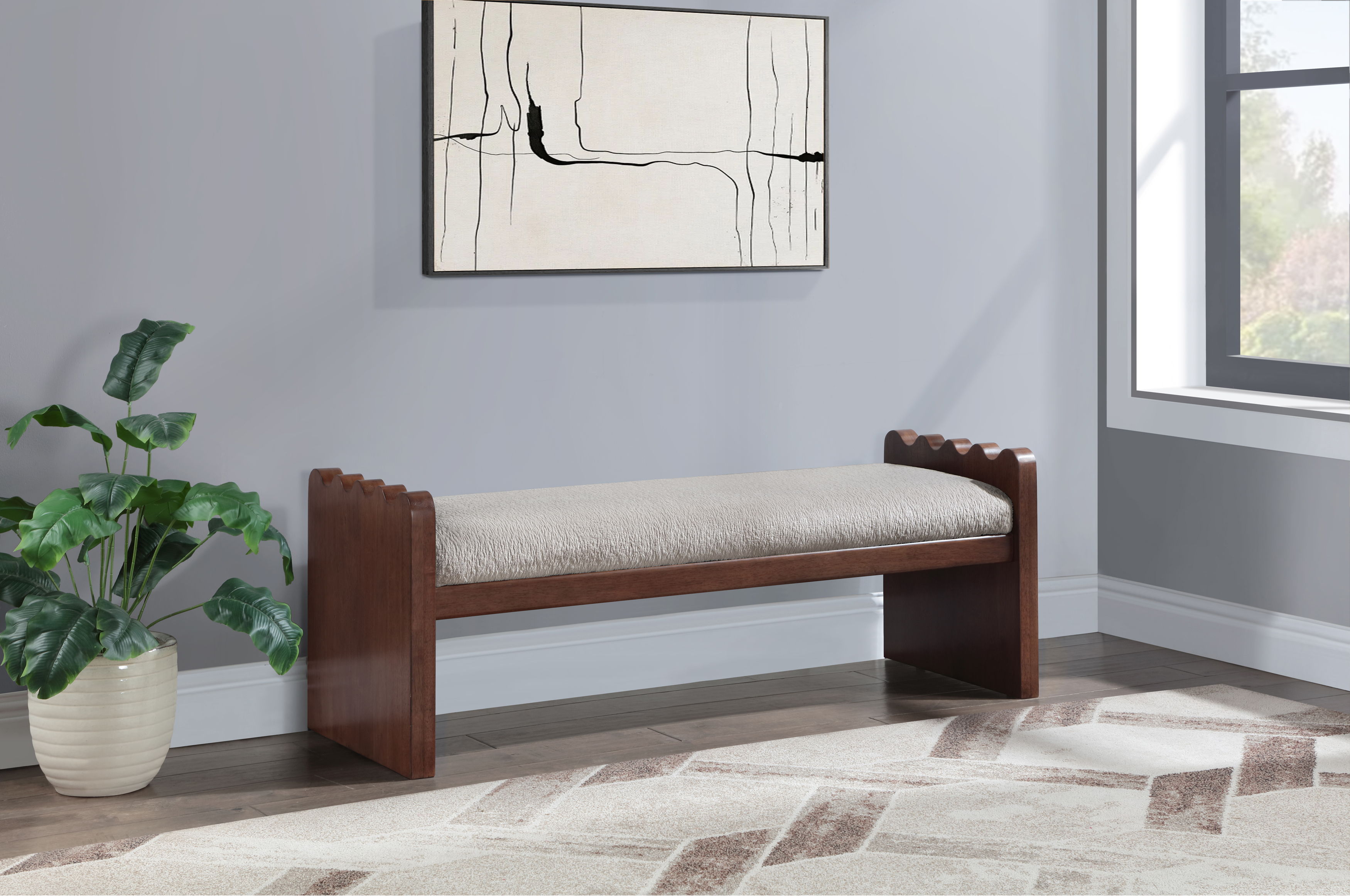 Sonia - Bench With Brown Base - Beige