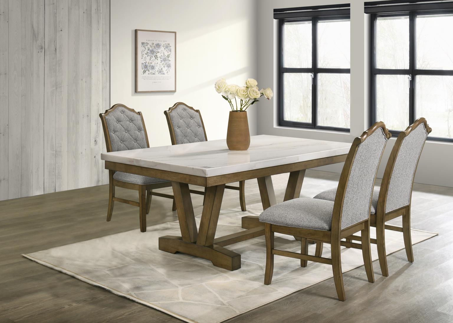 D074 - 5 Piece Dining Room Set (Dining Table, 4 Side Chairs) - Pearl Silver / Light Brown