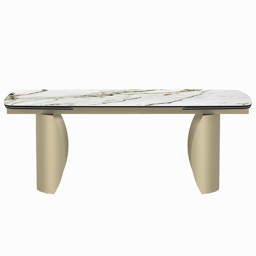 Cora - Dining Table - Ceramic Top & Golden Champange, white