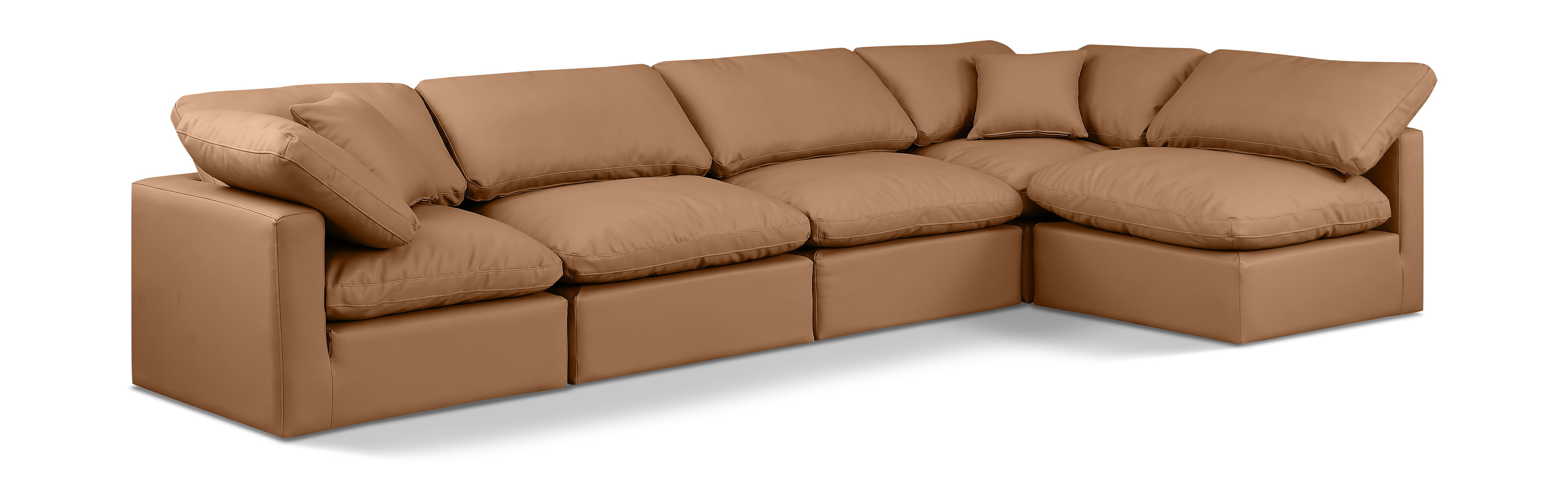 Indulge - Faux Leather 5 Piece Modular Sectional - Cognac