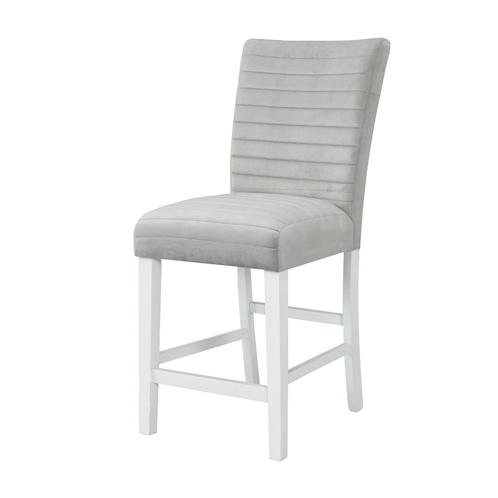 Elizaveta - Counter Height Chair (Set of 2) - Gray Velvet &White High Gloss, light gray