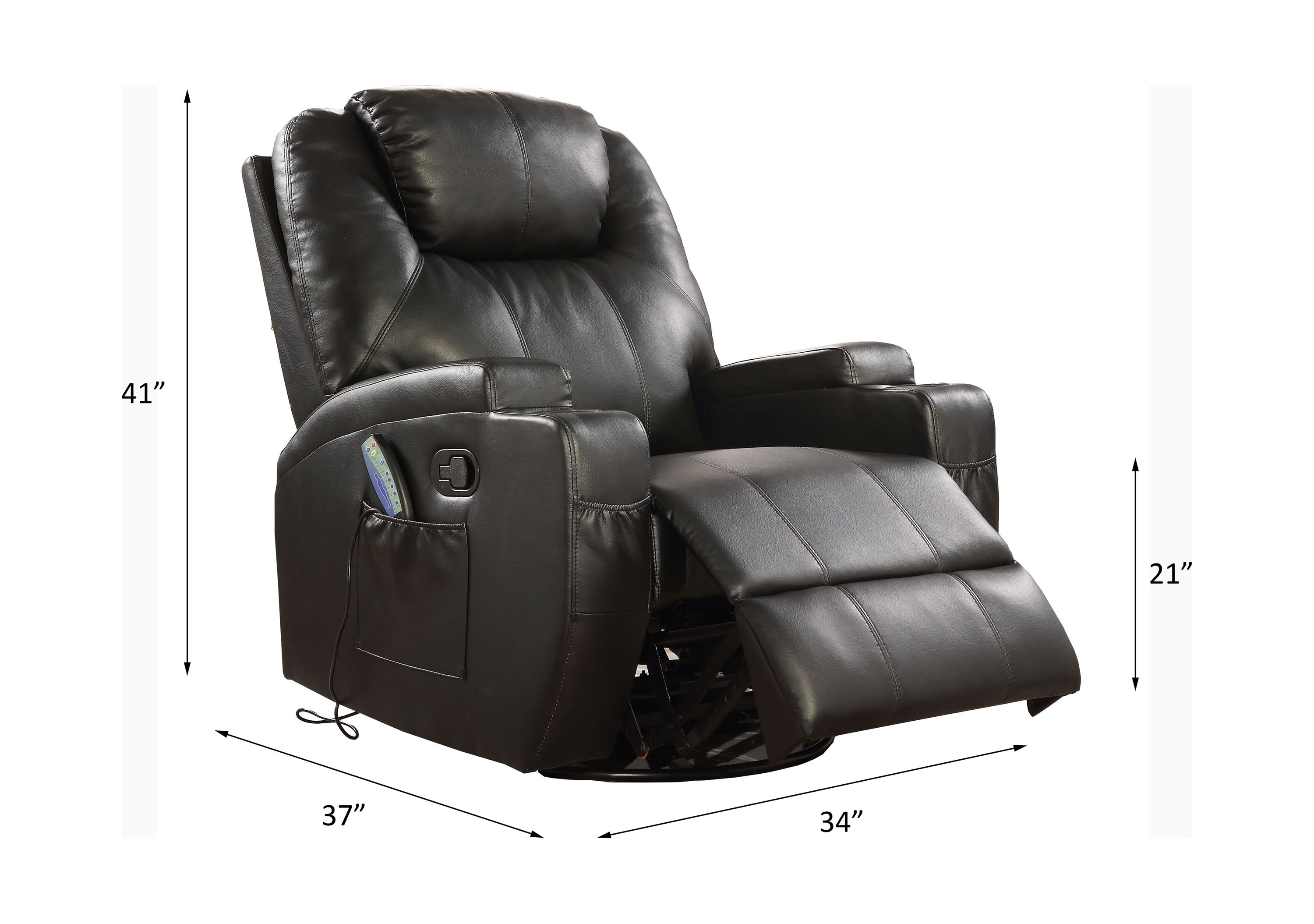 Waterlily - Motion Rocker Recliner With Swivel - Black Synthetic Leather, black, view 6