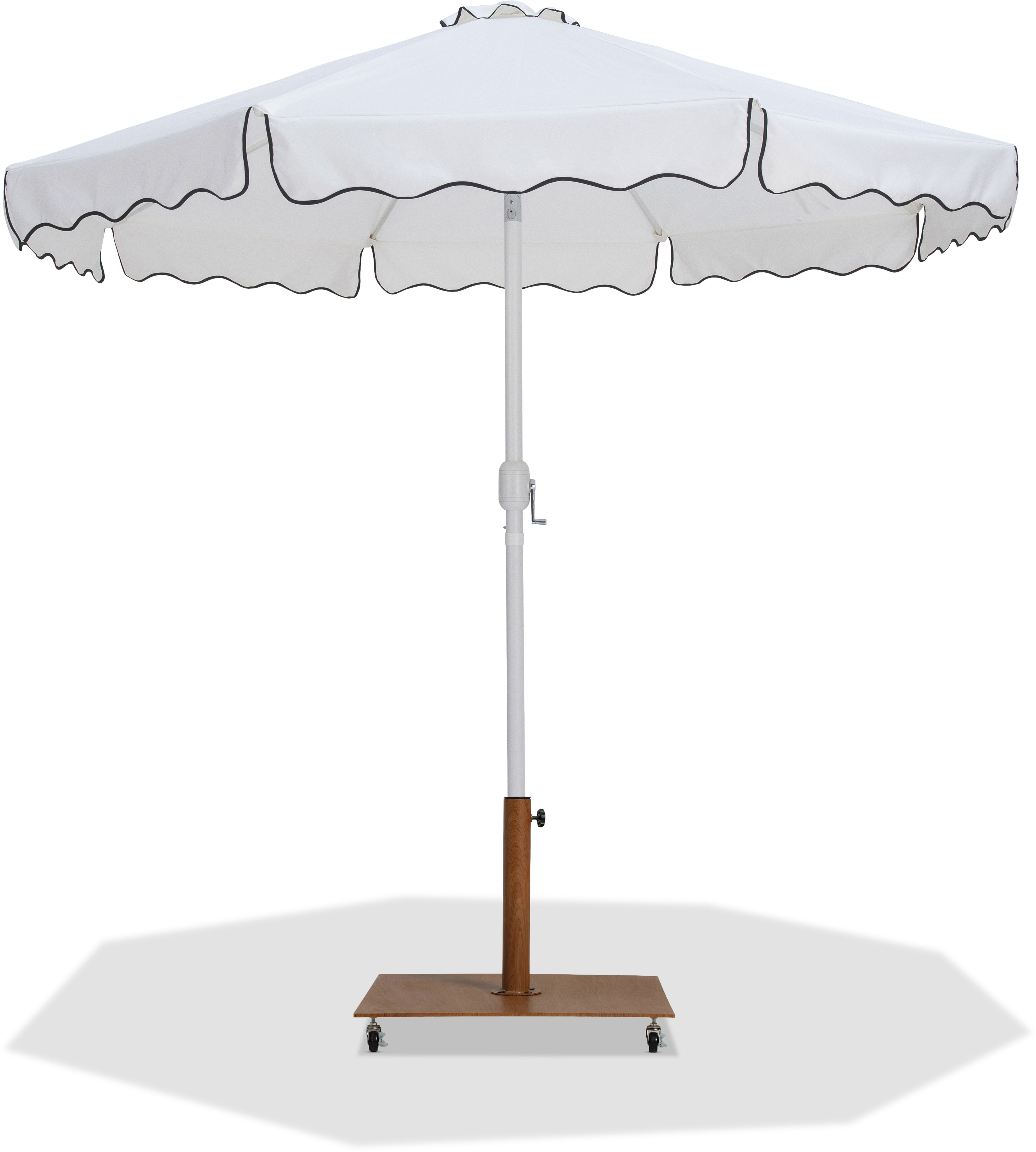 Amalfi - With Black Piping / Teak Aluminum Patio Umbrella With Base Fabric - White