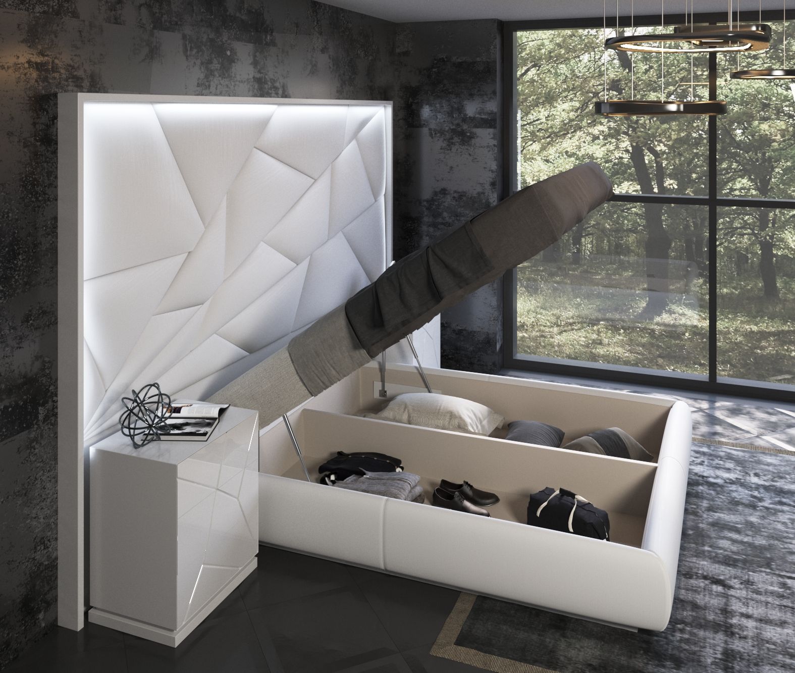 Majesty - Queen Size Bed With Light - White
