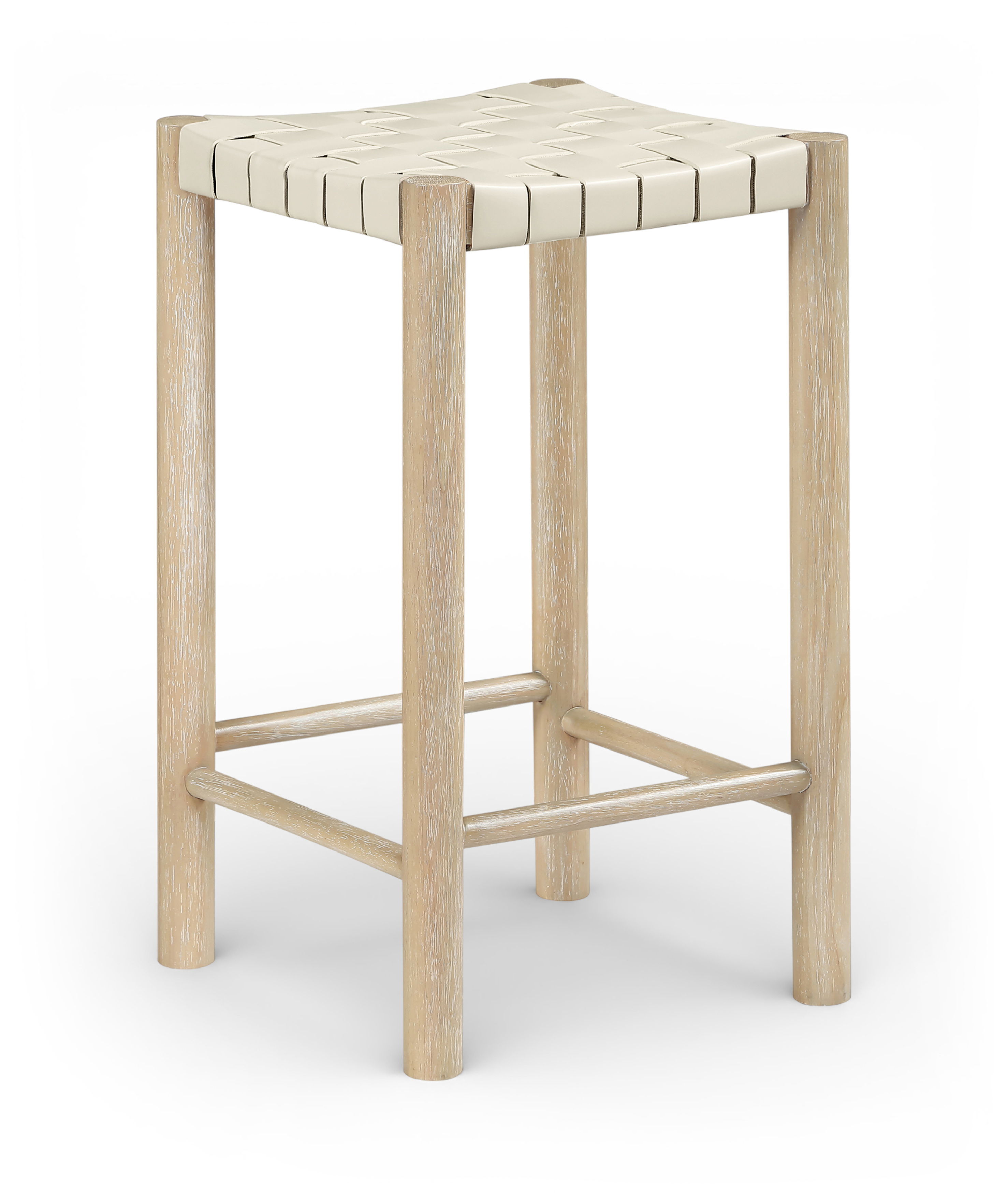 Entwine - Vegan Leather Upholstered Backless Counter Stool - Cream / Painted Natural