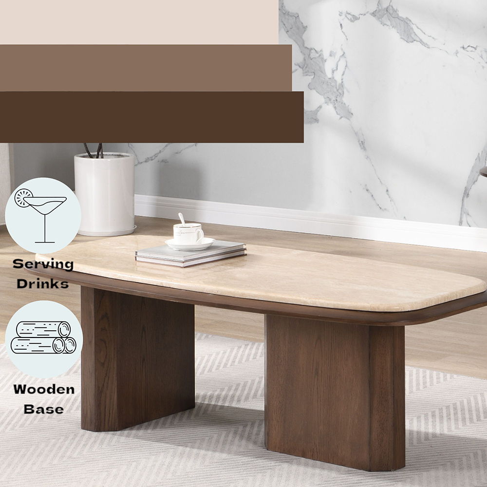 Kasha - Coffee Table - Travertine Top & Walnut, dark brown, view 6