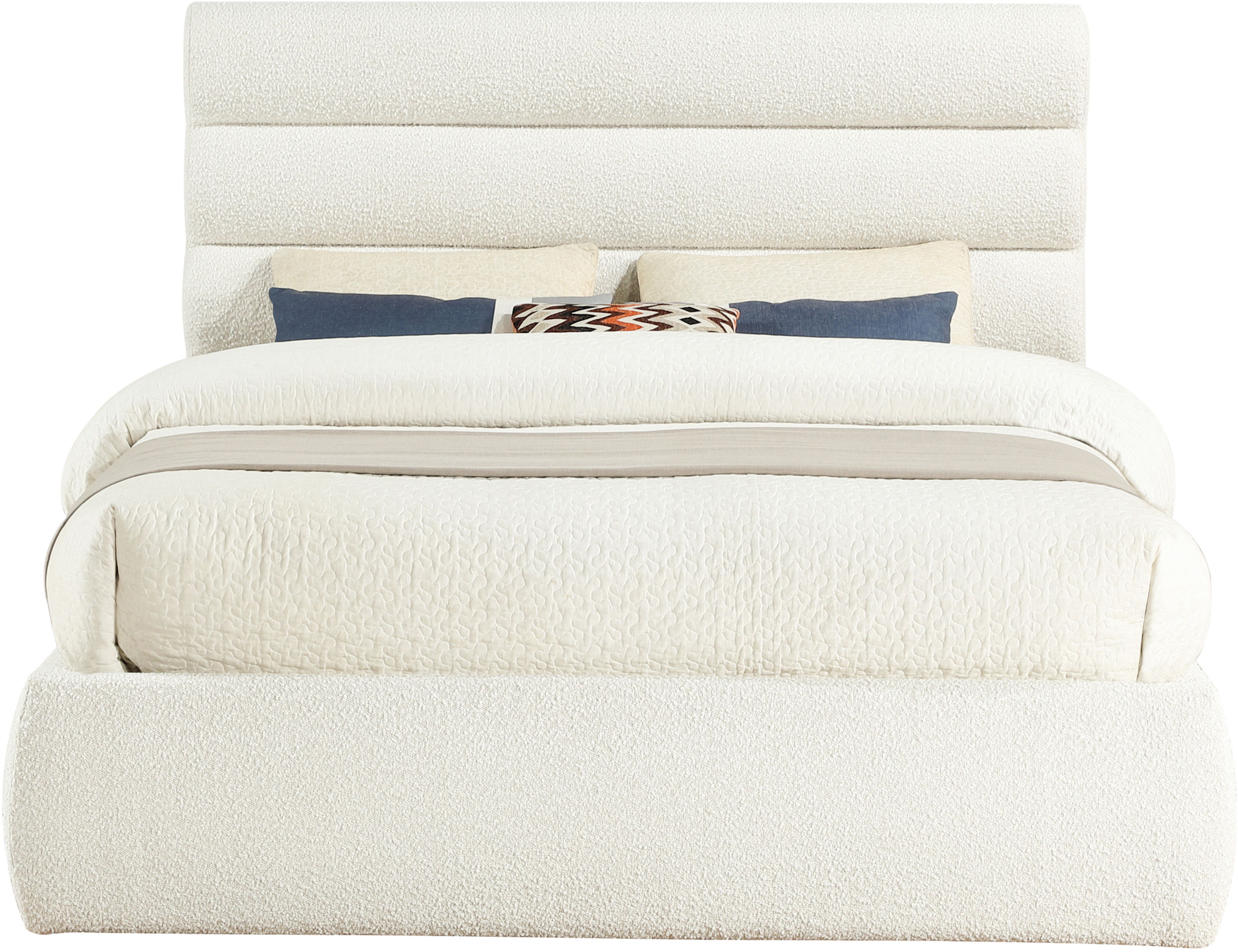 Adam - Boucle Fabric Queen Bed With 52" Headboard - White
