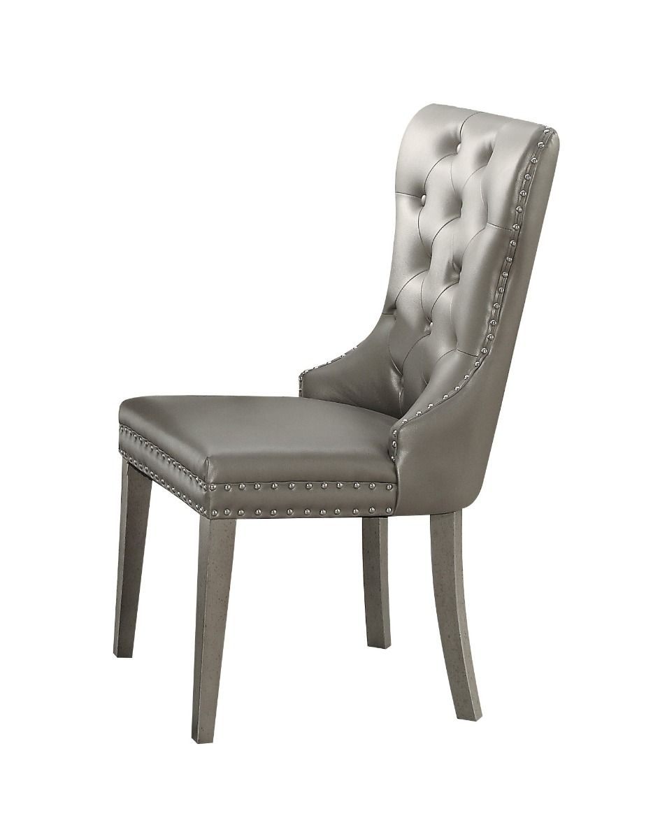Kacela - Side Chair (Set of 2) - Champagne Synthetic Leather & Champagne, silver