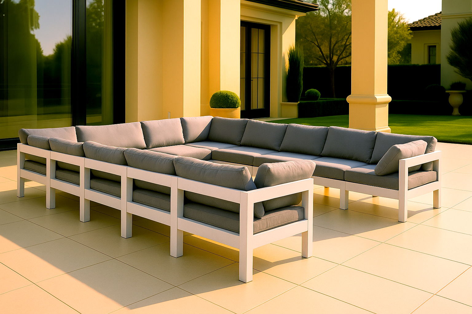 Nizuc - Outdoor Patio 12 Piece Modular Sectional With White Frame - Gray