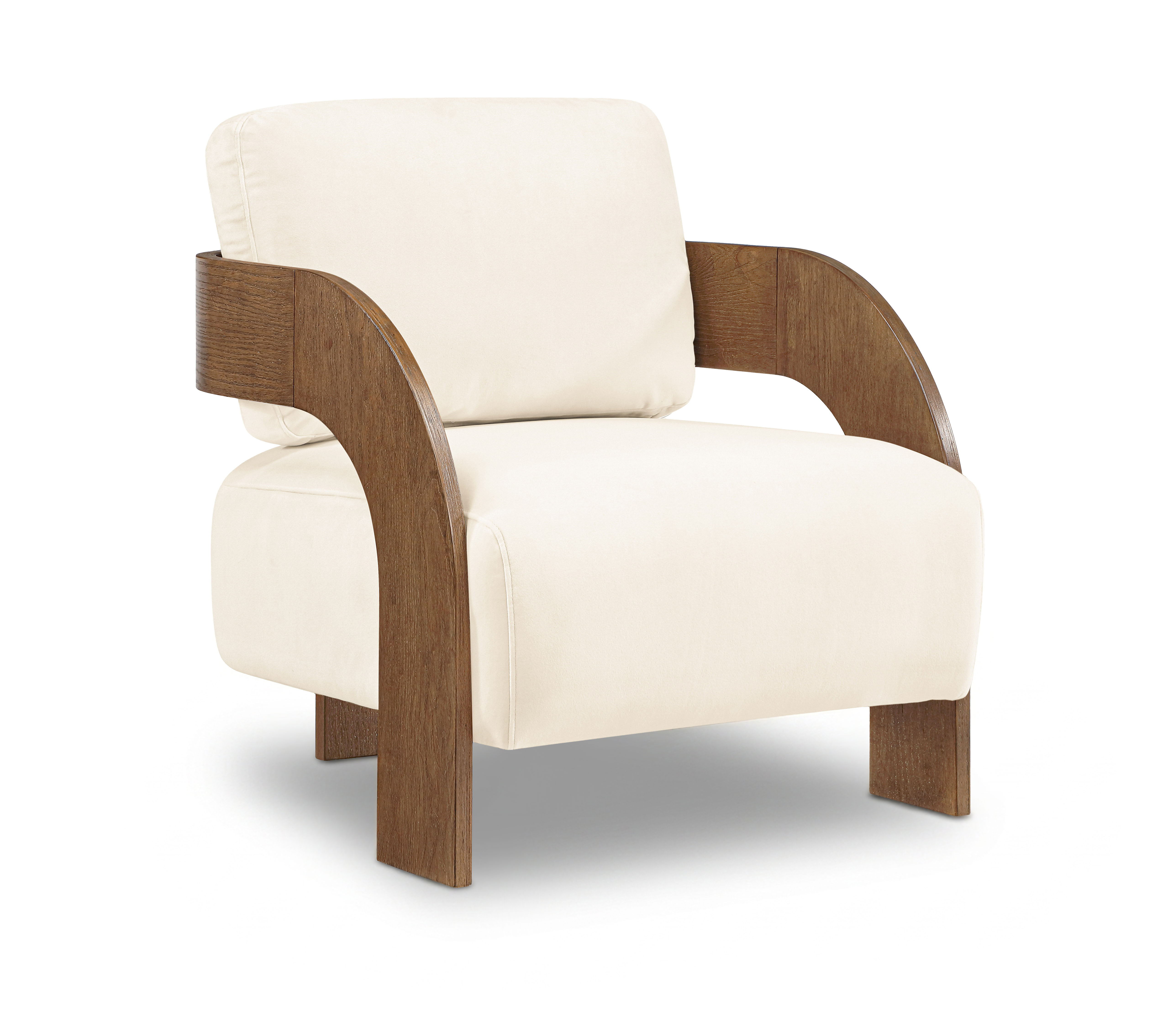 Cedra - Velvet Performance Fabric Upholstered Accent Chair - Cream / Brown