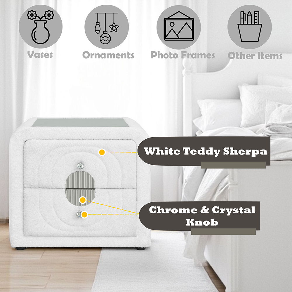 Shelyn - Nightstand - White Teddy Sherpa & Chrome, white, view 8