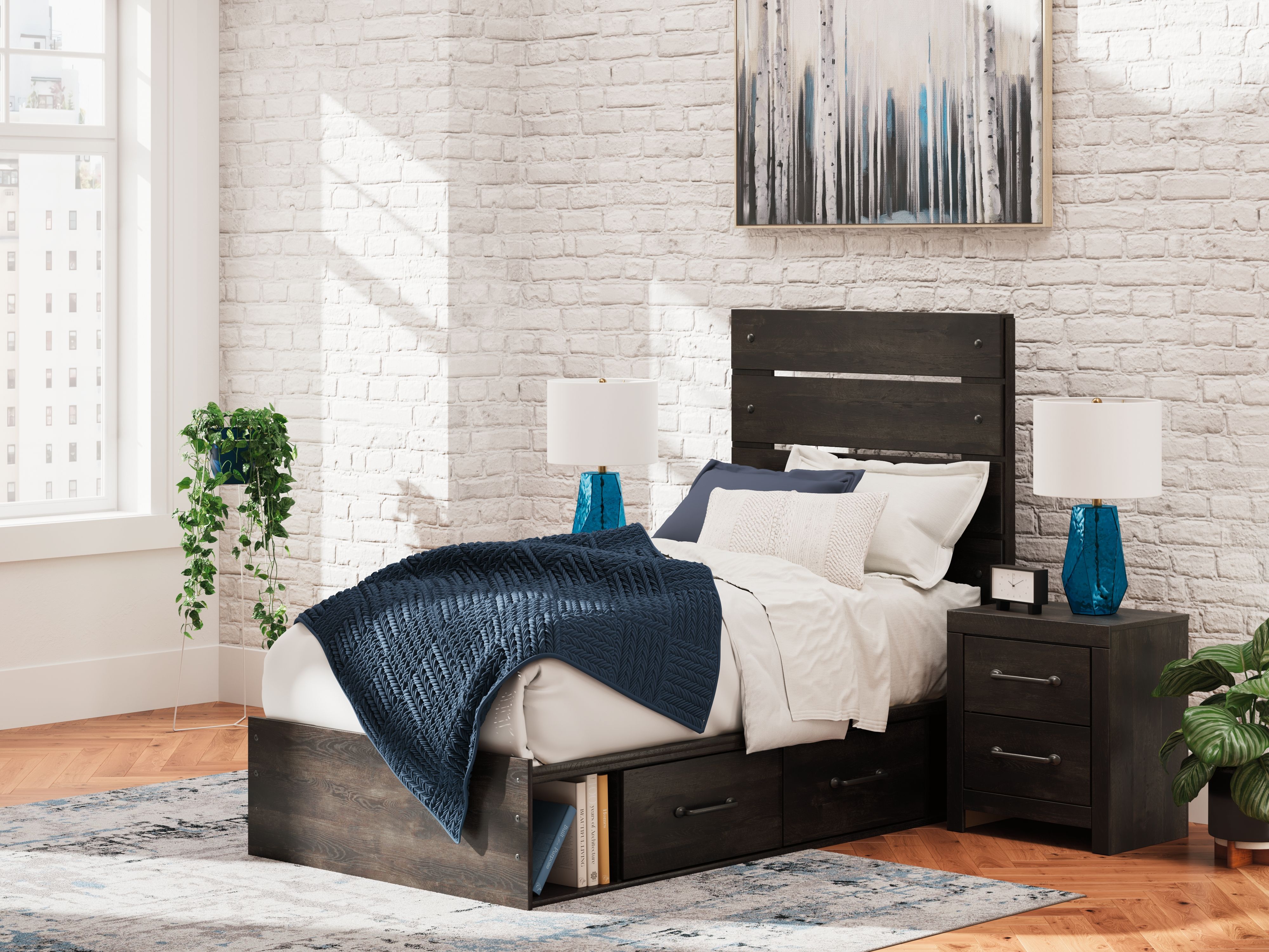 Ashley Furniture Hollivern - Twin Panel Storage Bed - Dark Gray - Image 2
