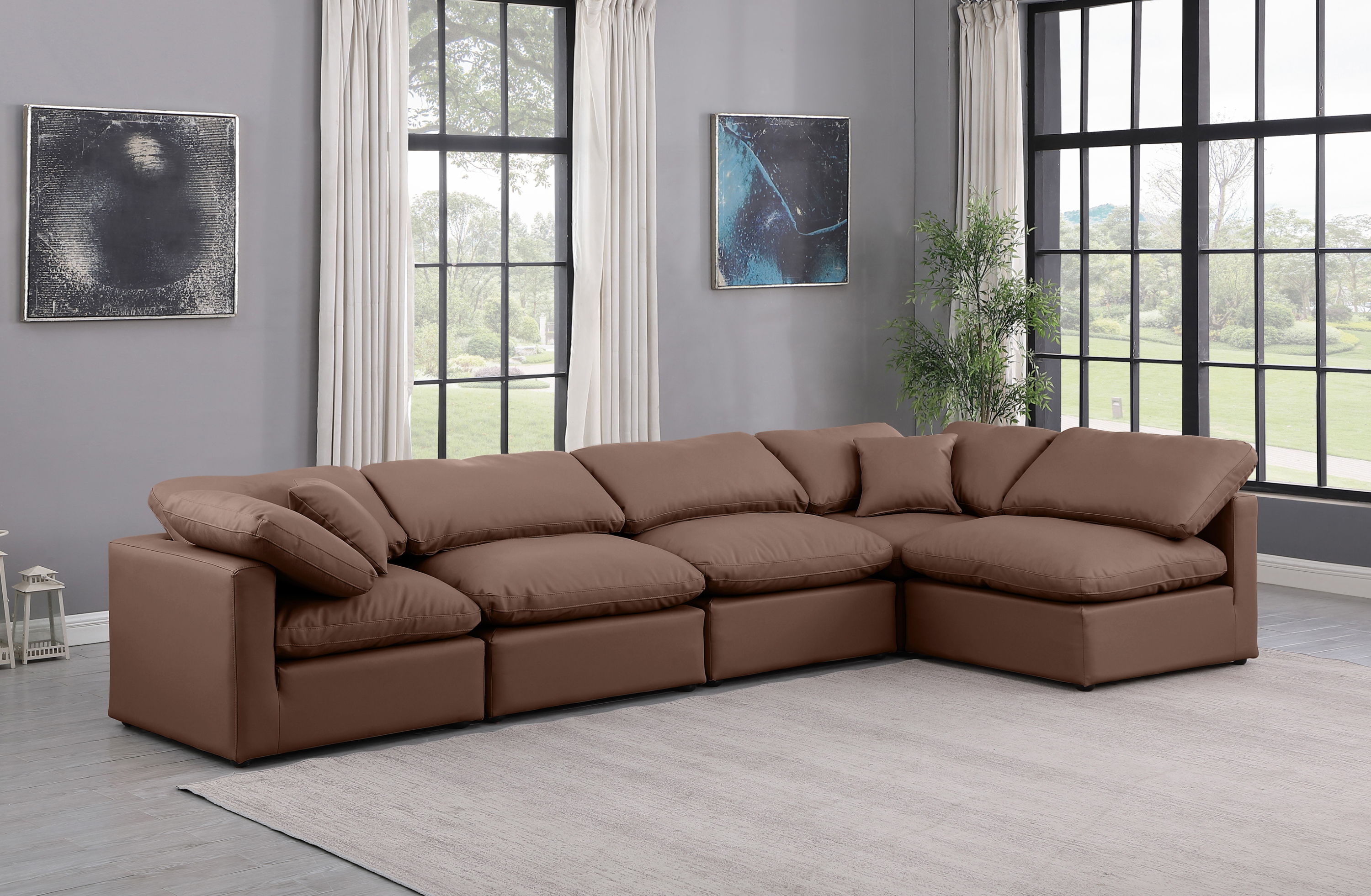 Indulge - Faux Leather 5 Piece Modular Sectional - Brown