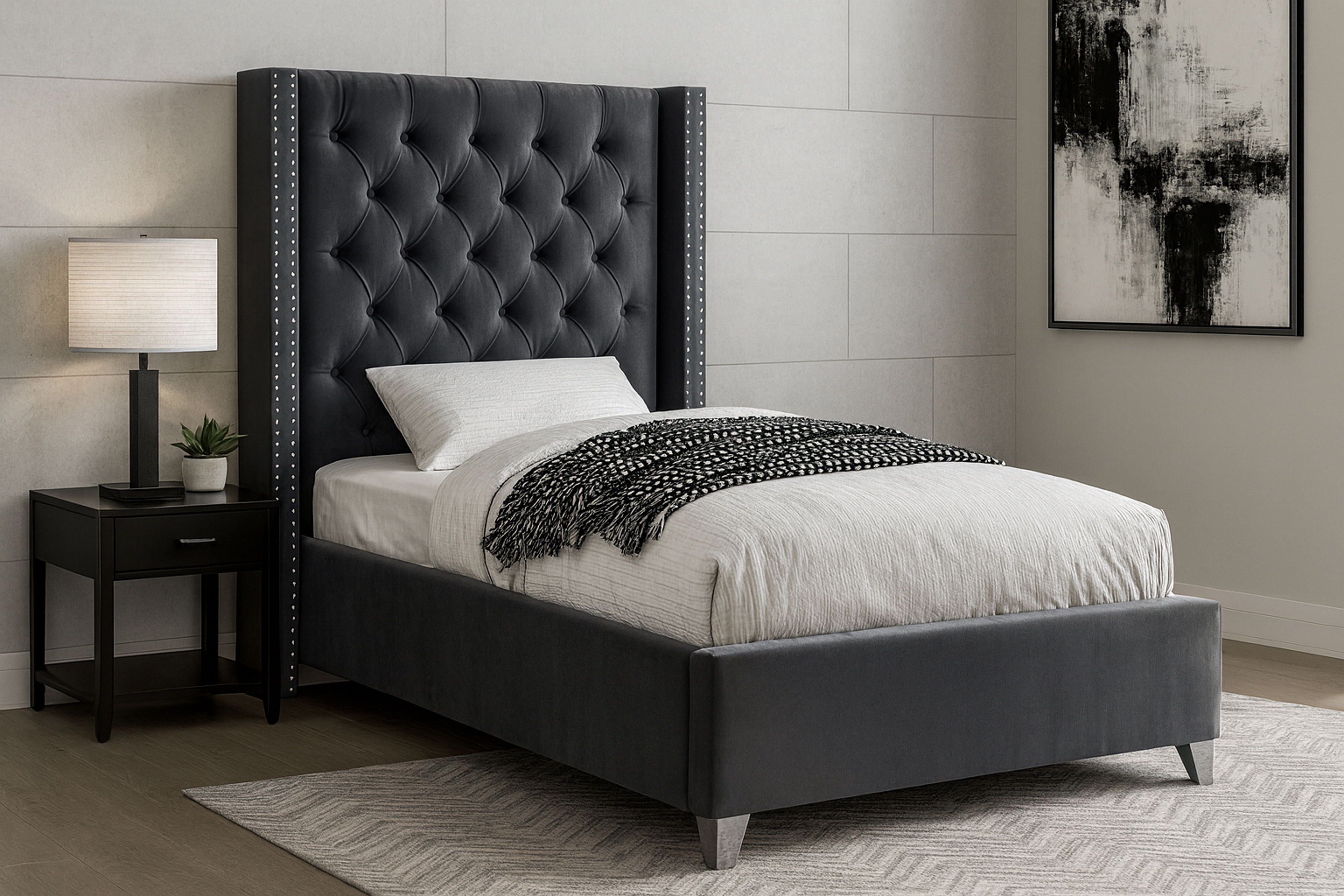 Aiden - Upholstered Twin Bed - Gray