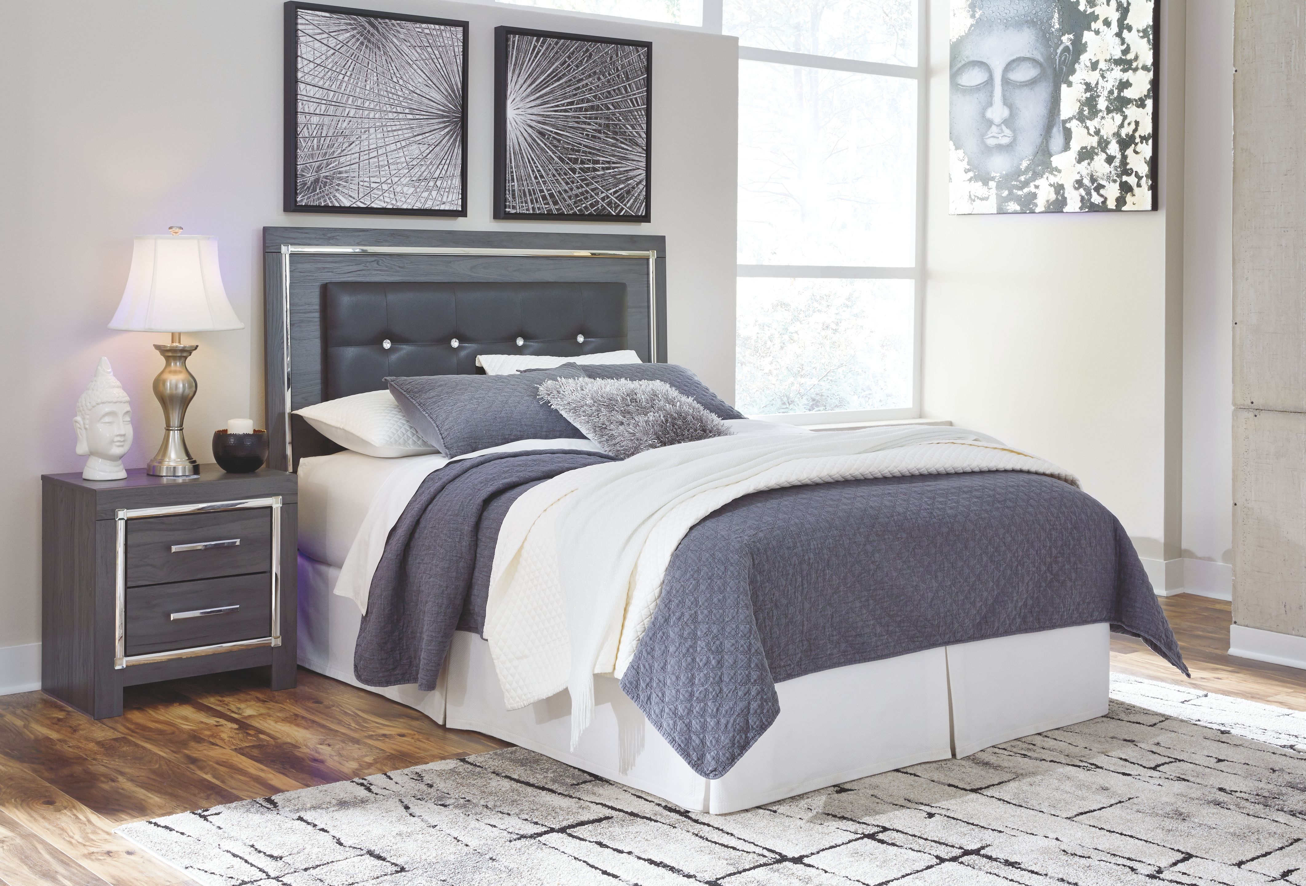 Lodanna - Queen Upholstered Panel Headboard with Bolt on Bed Frame - Gray