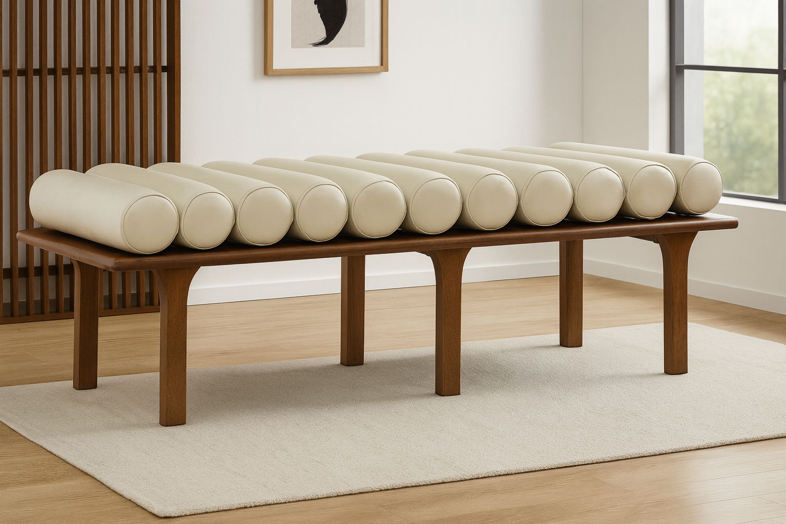 Landon - Bench With Brown Base - Cream