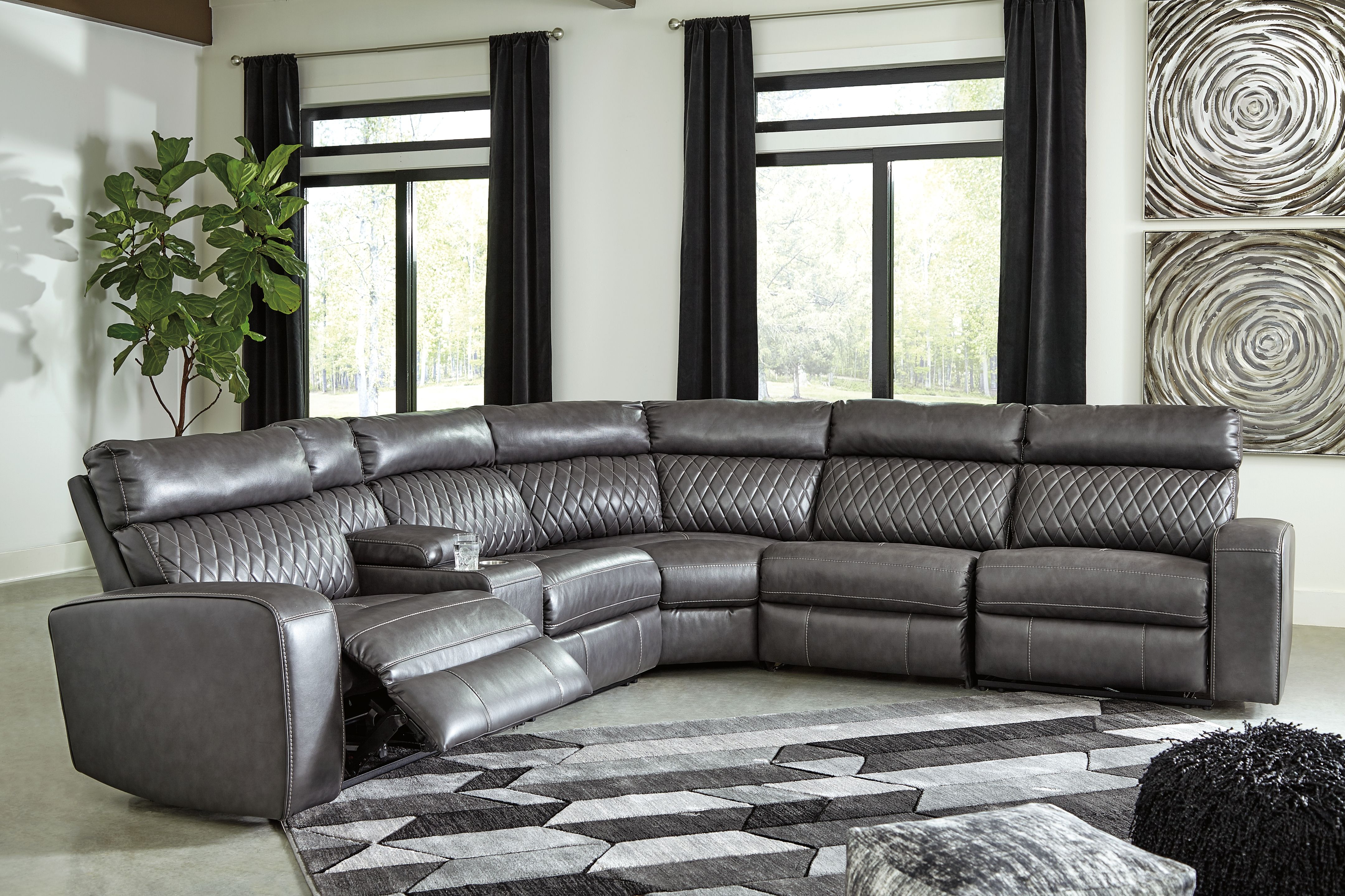 Ashley Furniture Samperstone - Zero Wall Recliners With Console 6 Pc Sectional - Gray - Image 4