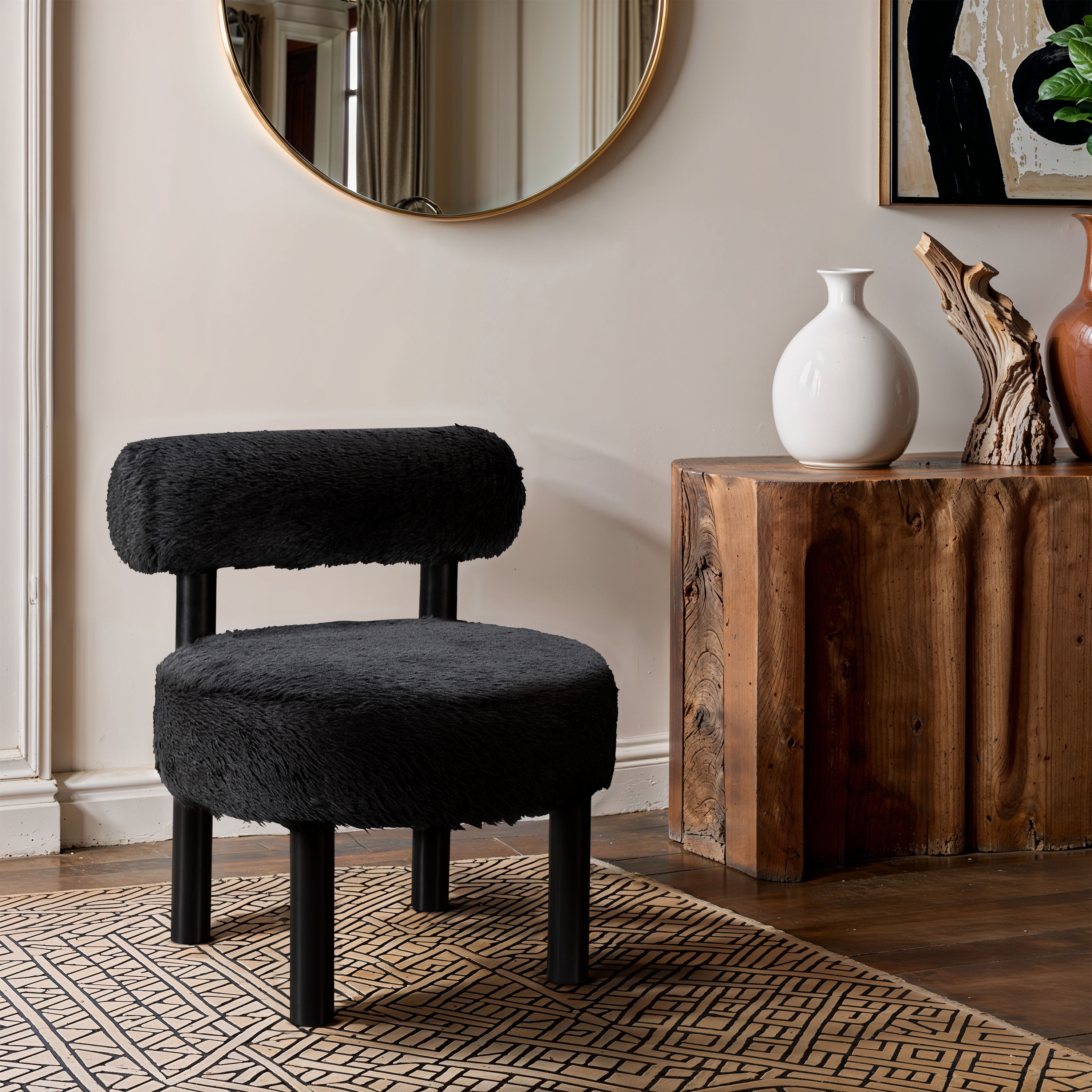 Ambre - Vegan Shearling Fabric Upholstered Accent Chair - Black