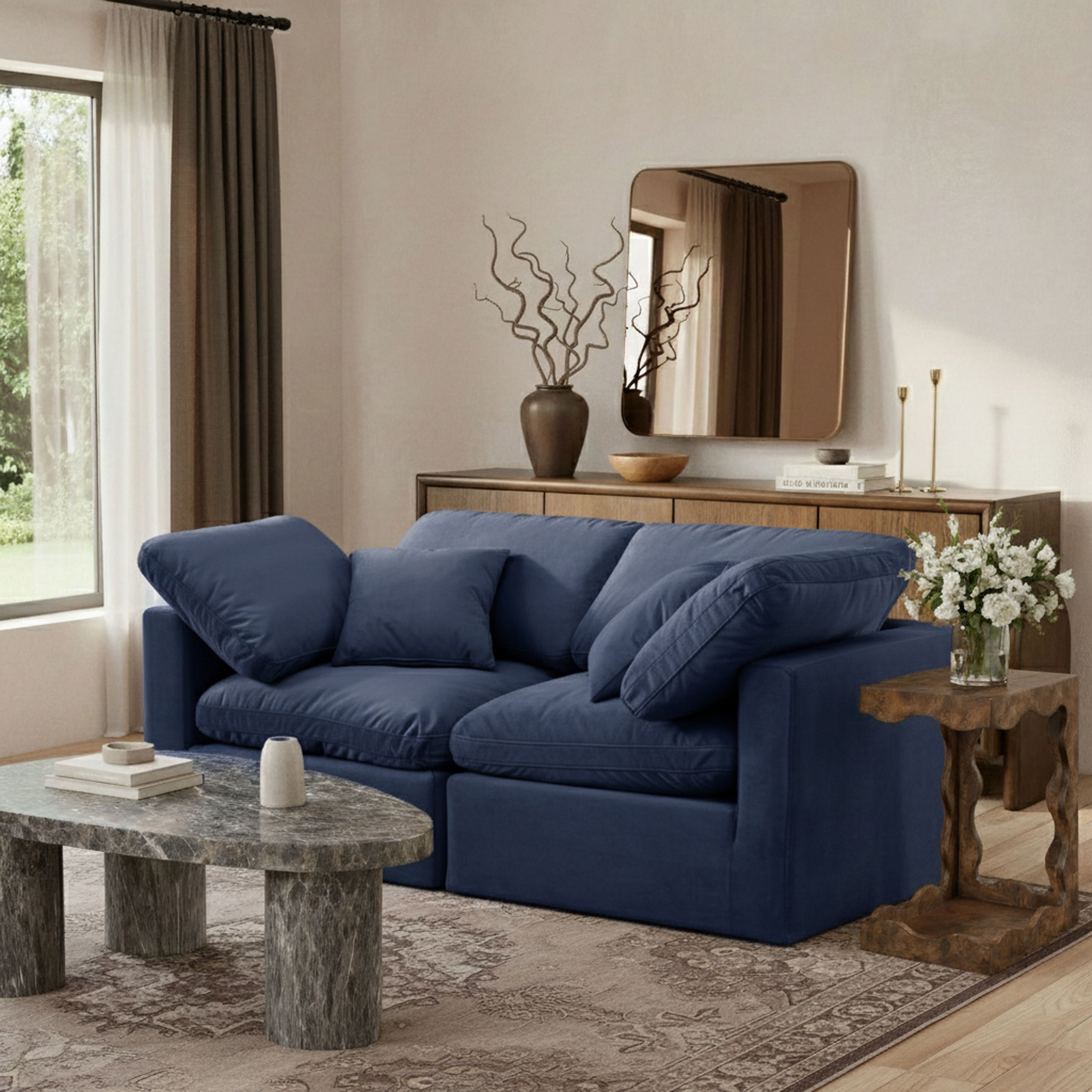Indulge - Velvet 2 Piece Modular Sofa - Blue