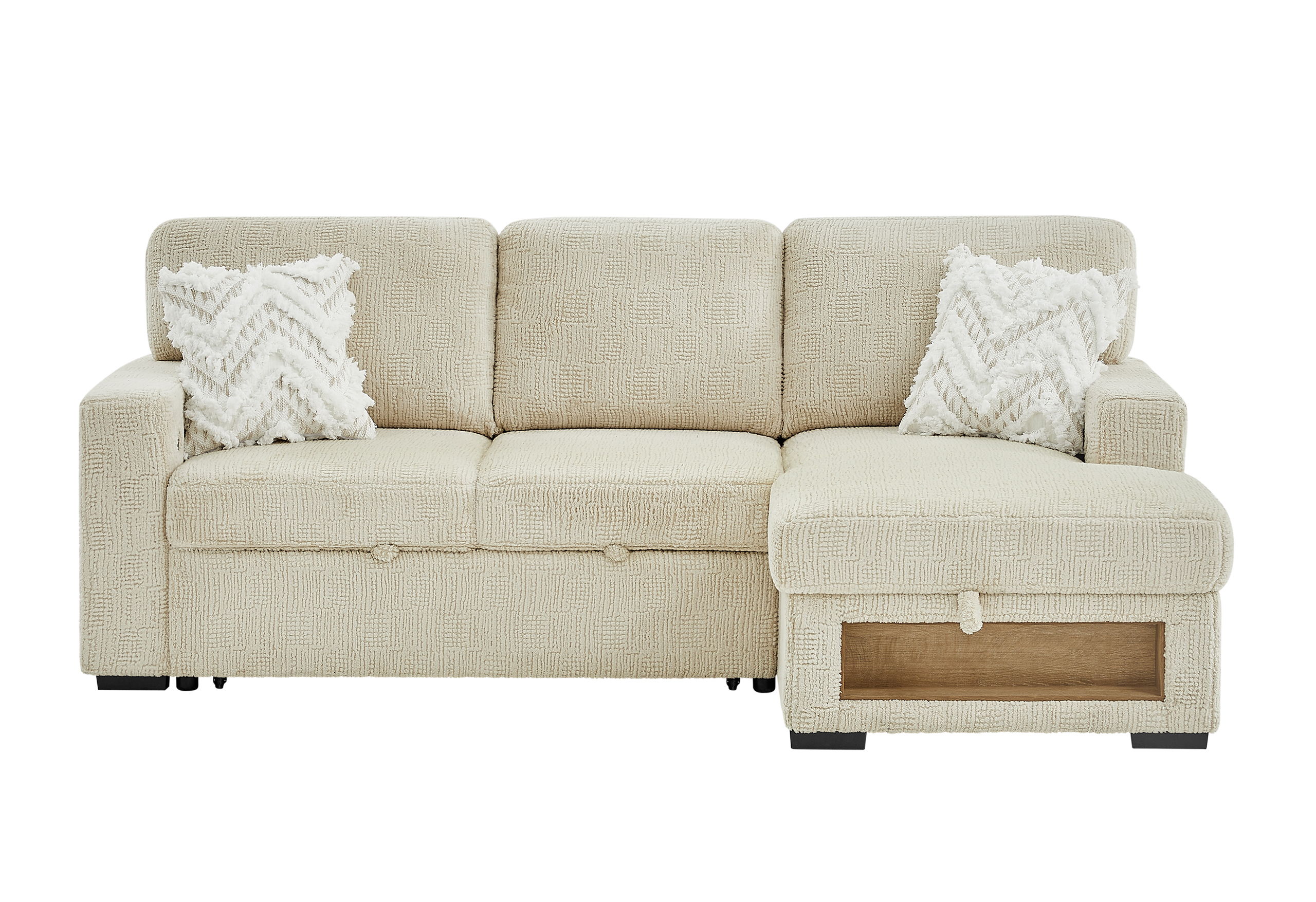 U0222 - Sofa Bed Arms With 2 Bookshelves And Bluetooth Speaker - Cream
