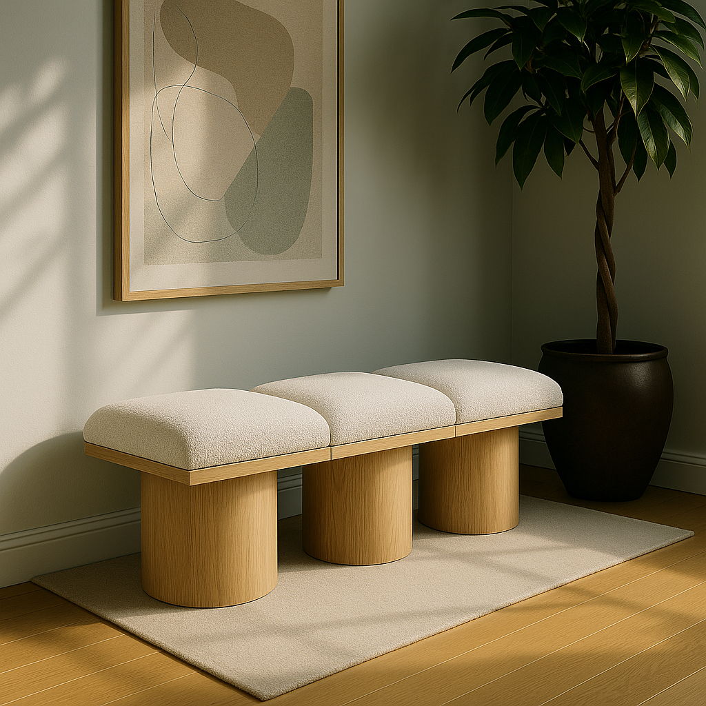 Pavilion - 54" 3 Piece Modular Bench With Natural Base - Cream