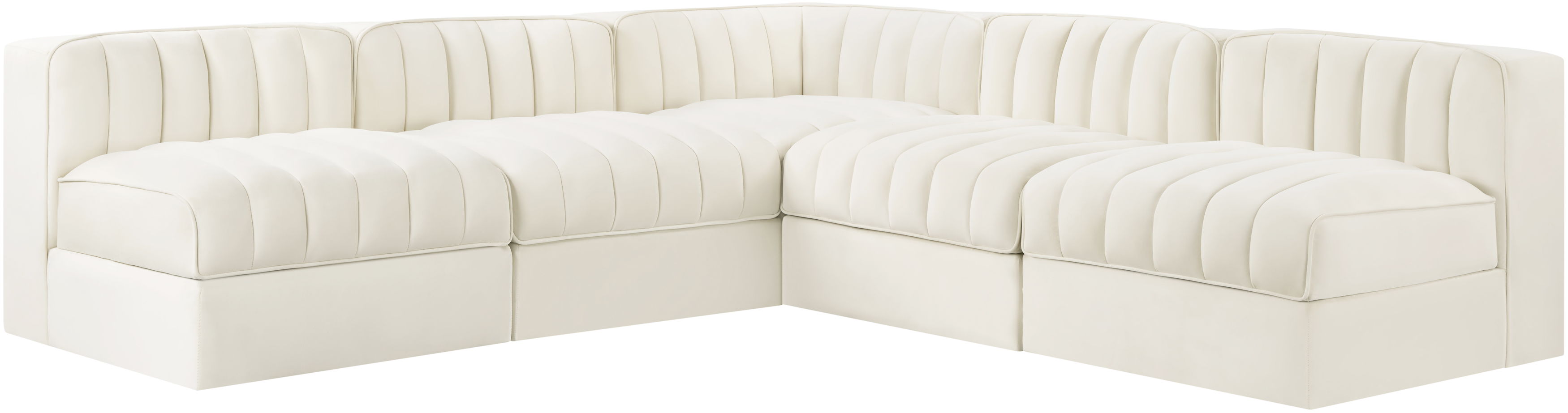 Rummi - Armless Velvet Performance Fabric Upholstered 5 Piece Modular Sectional - Cream