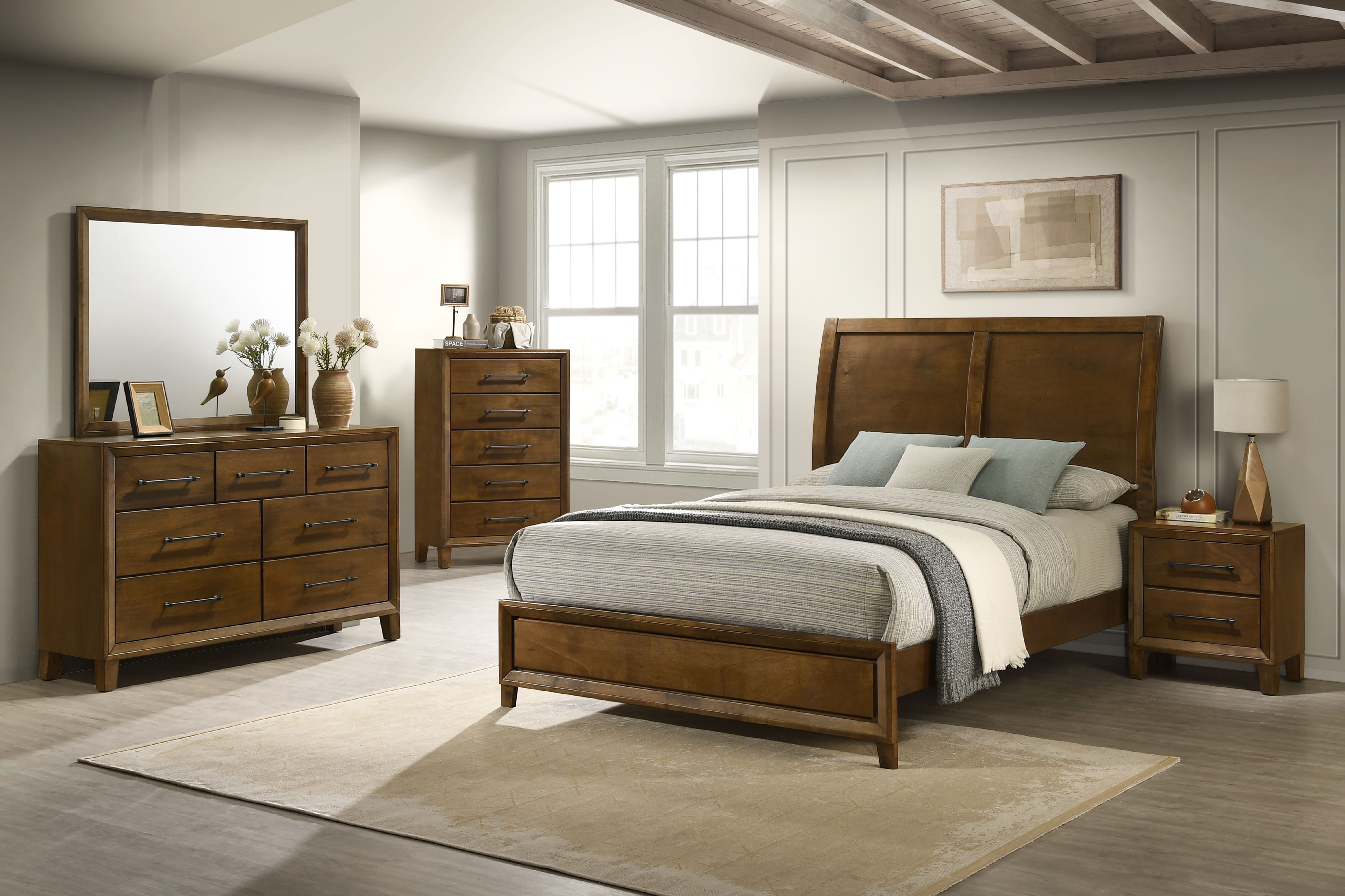 Ballard - 5/0 Queen 5 Piece Bedroom Set (Bed, Dresser, Mirror, Chest, Nightstand) - Brown